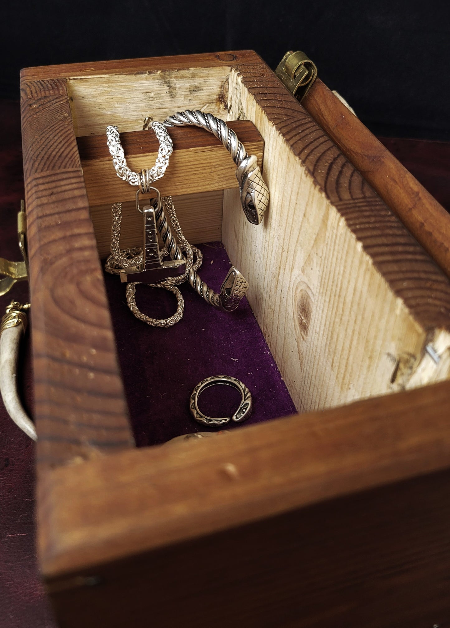 Pine and brass jewelry box