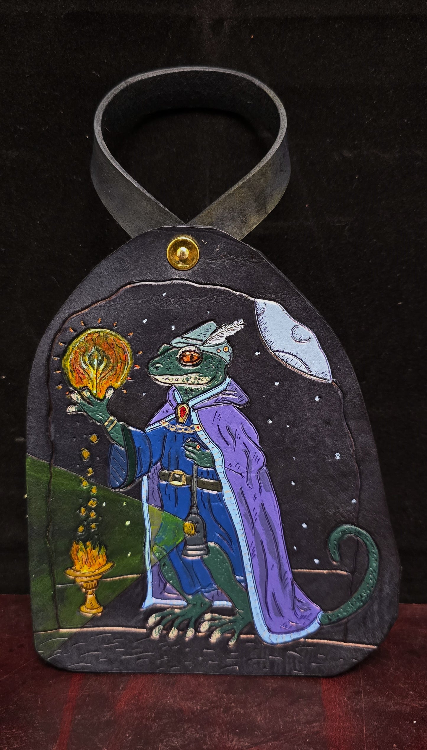 Leather Purse Tag- The Lizard high mage - Fire ball