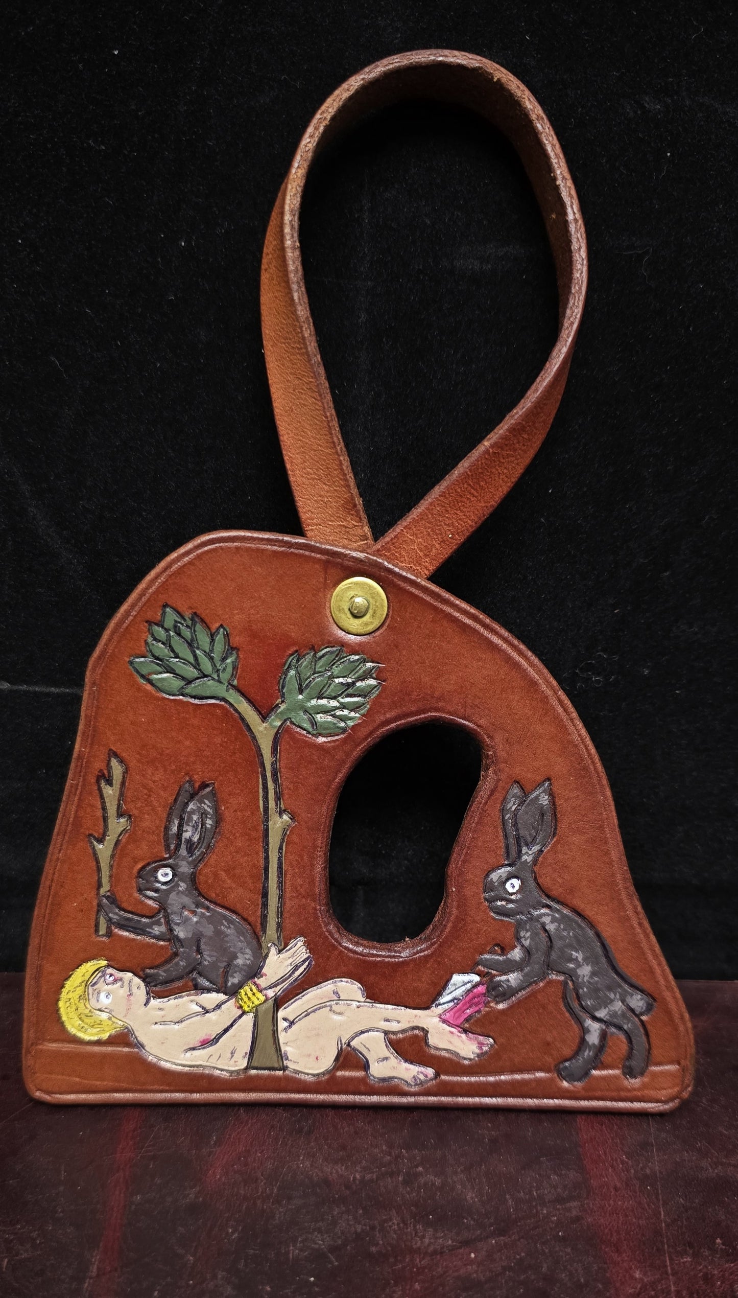 Leather Purse Tag- Marginalia - Rabbits and their prisoner