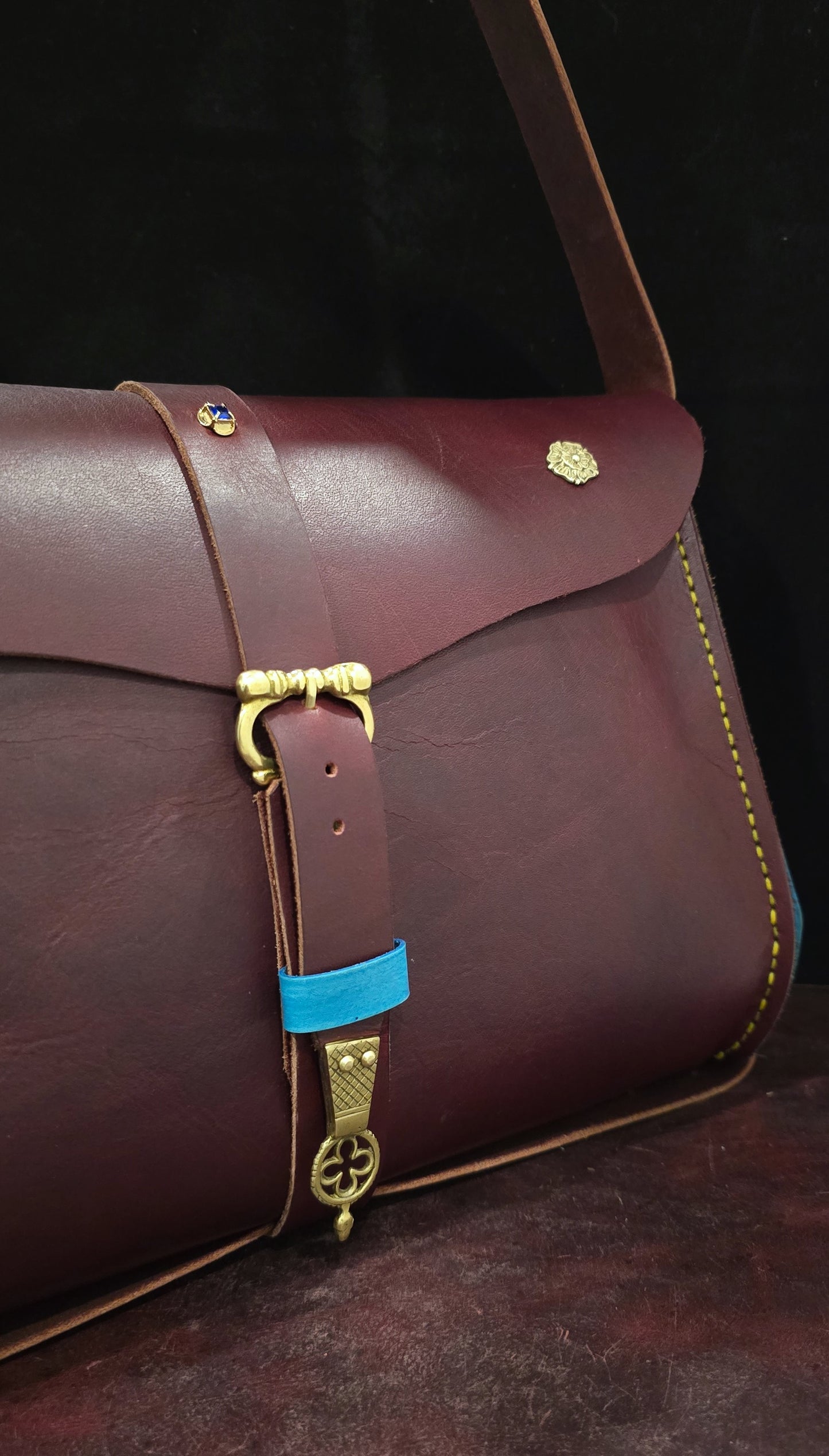 Royal Medieval Red and Teal leather side bag