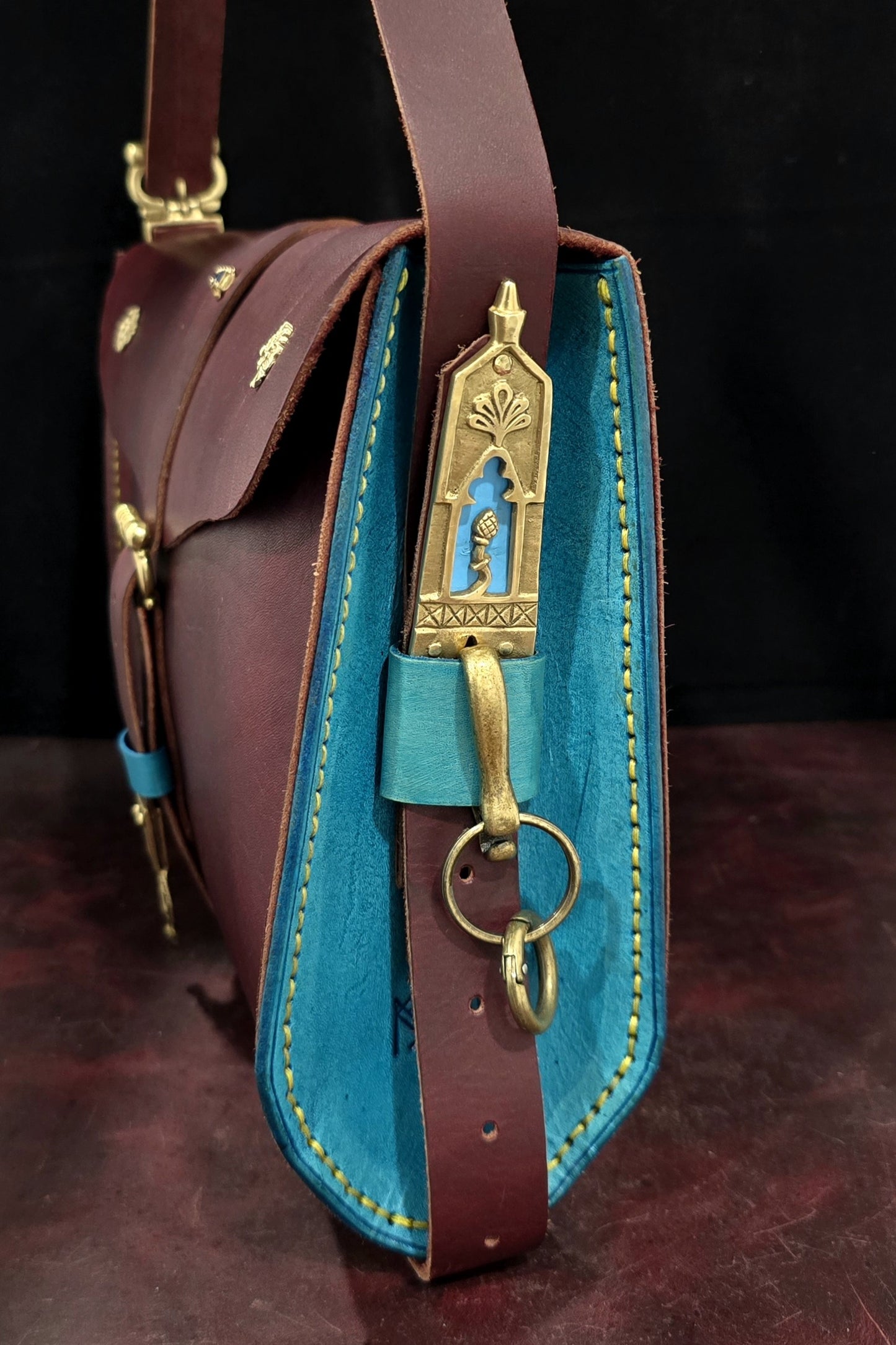 Royal Medieval Red and Teal leather side bag