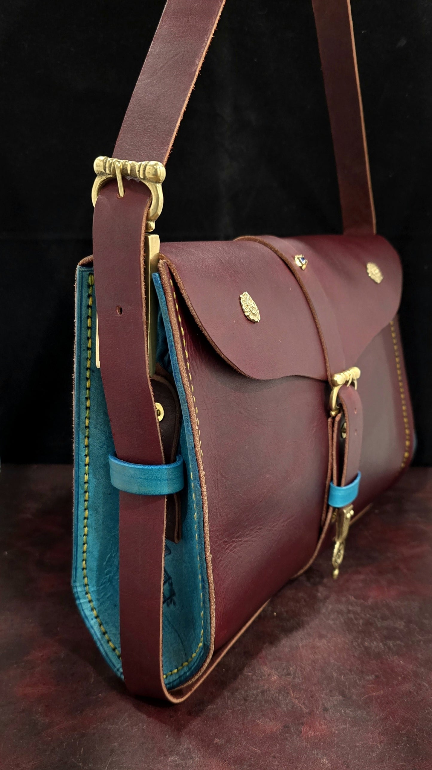 Royal Medieval Red and Teal leather side bag