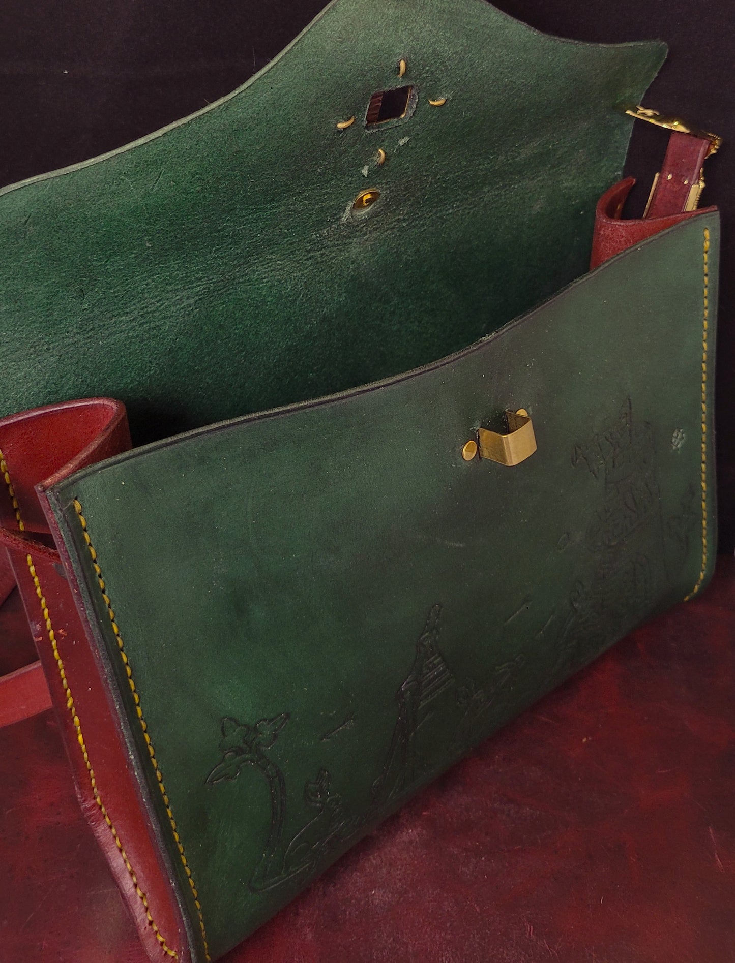 Medieval Murder Rabbits purse - "Hop Into Battle!" - green and burgundy