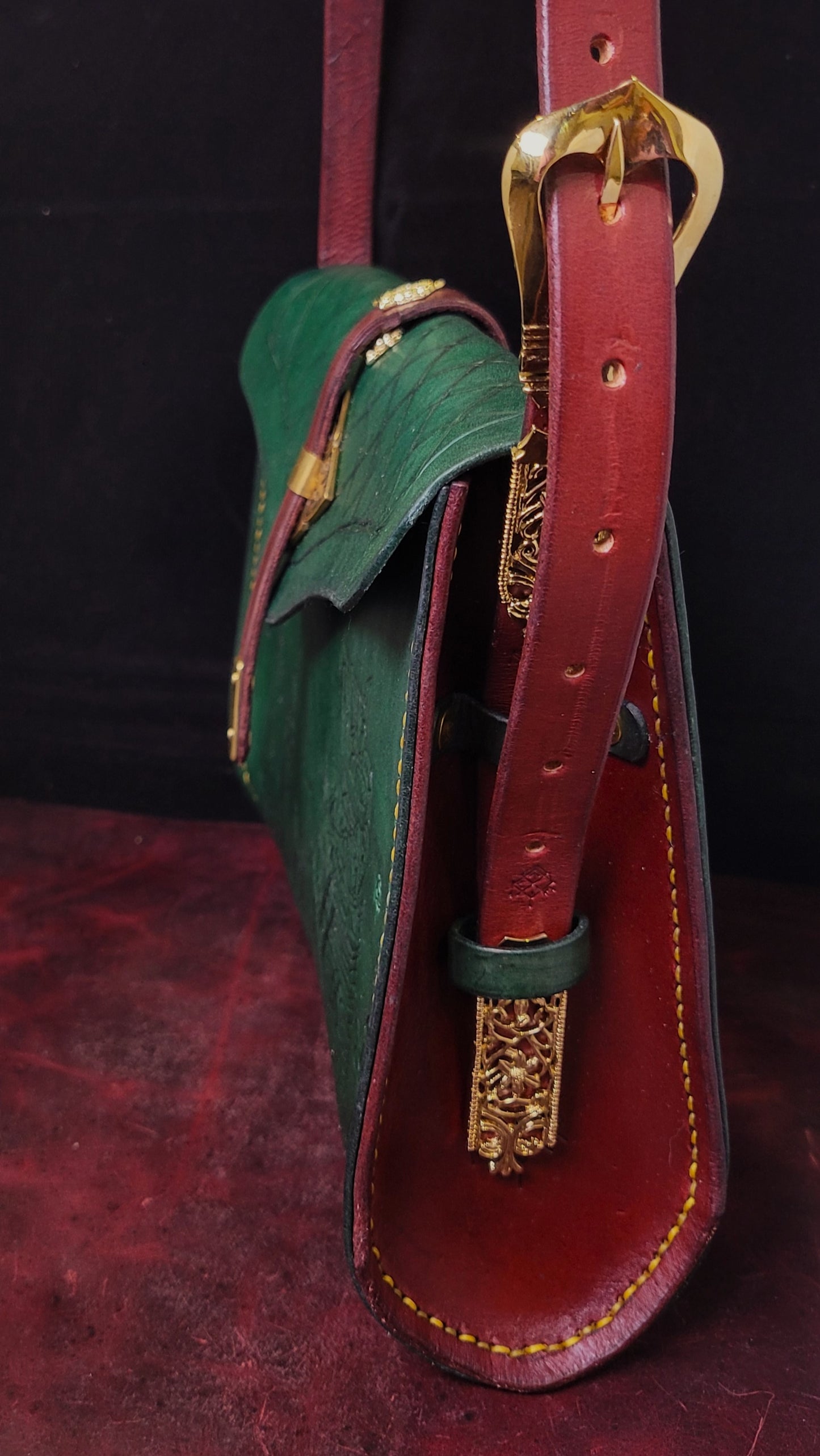 Medieval Murder Rabbits purse - "Hop Into Battle!" - green and burgundy
