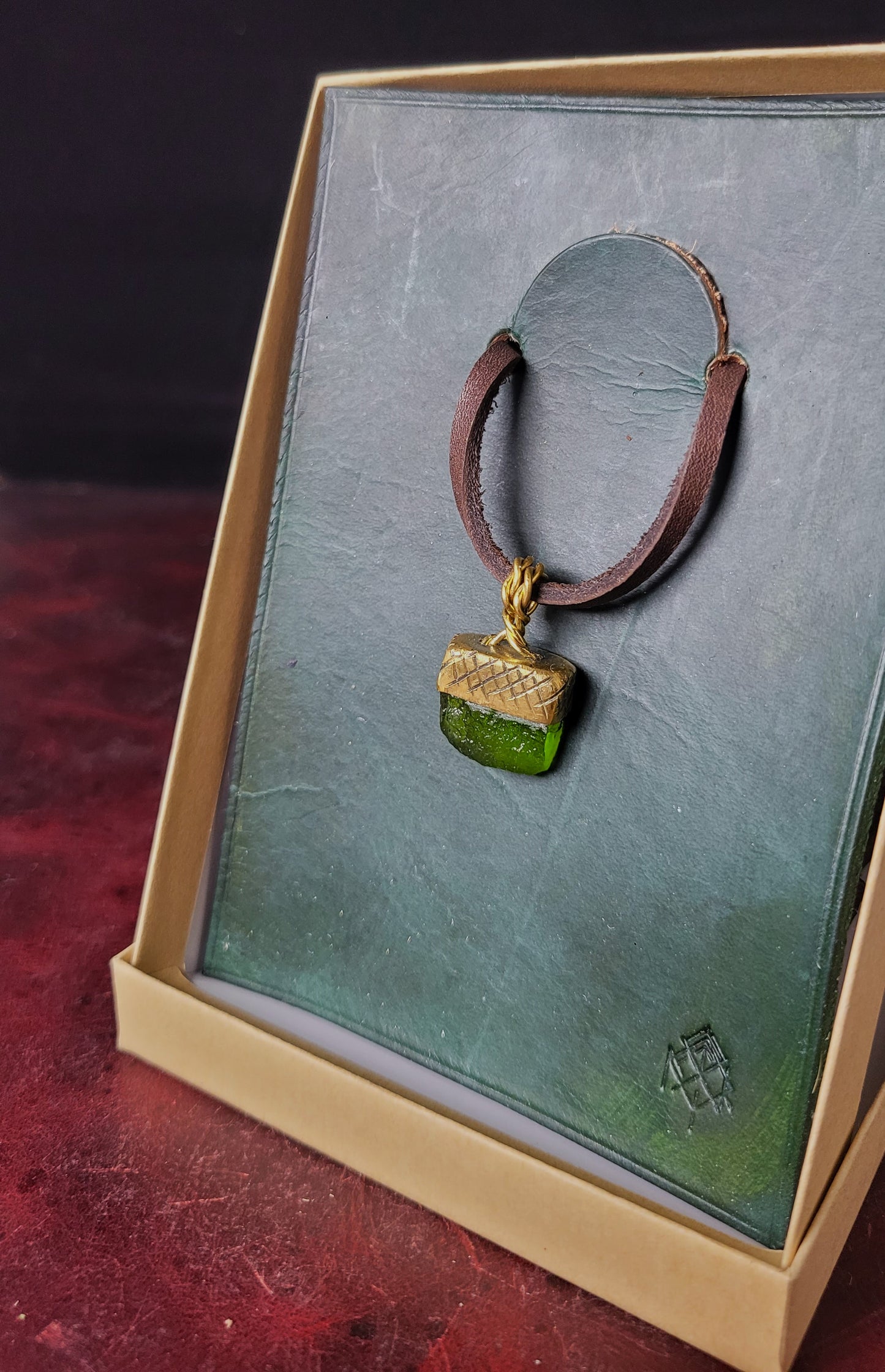 Brass & Moldavite Acorn Pendant