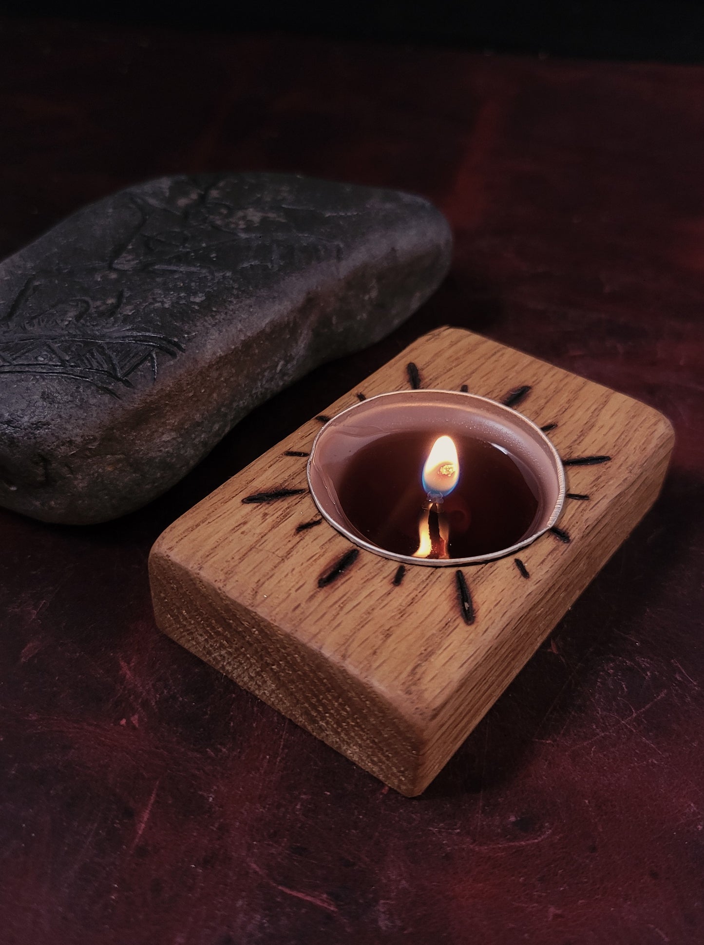 Oak candle holder- wood burn