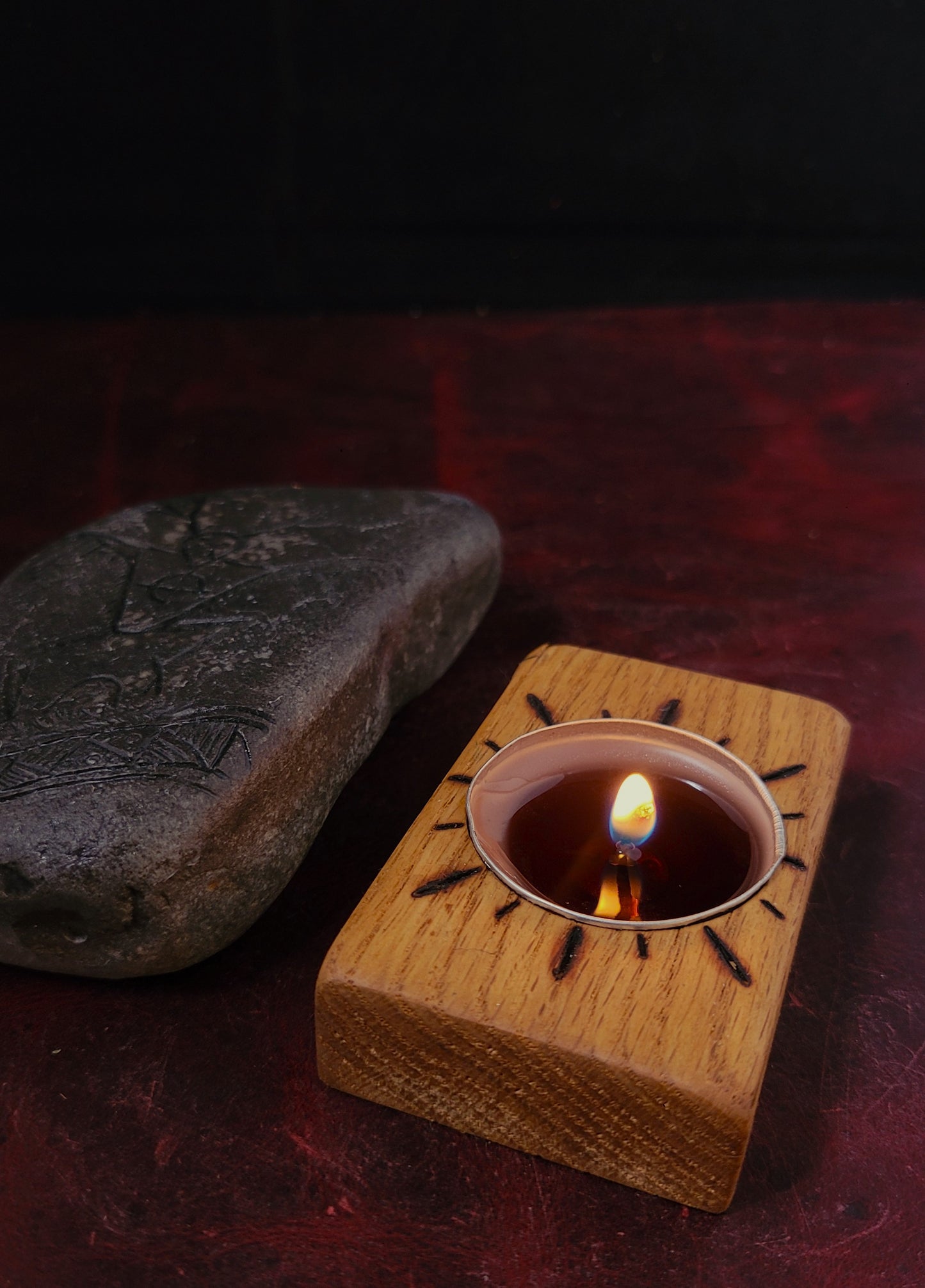 Oak candle holder- wood burn