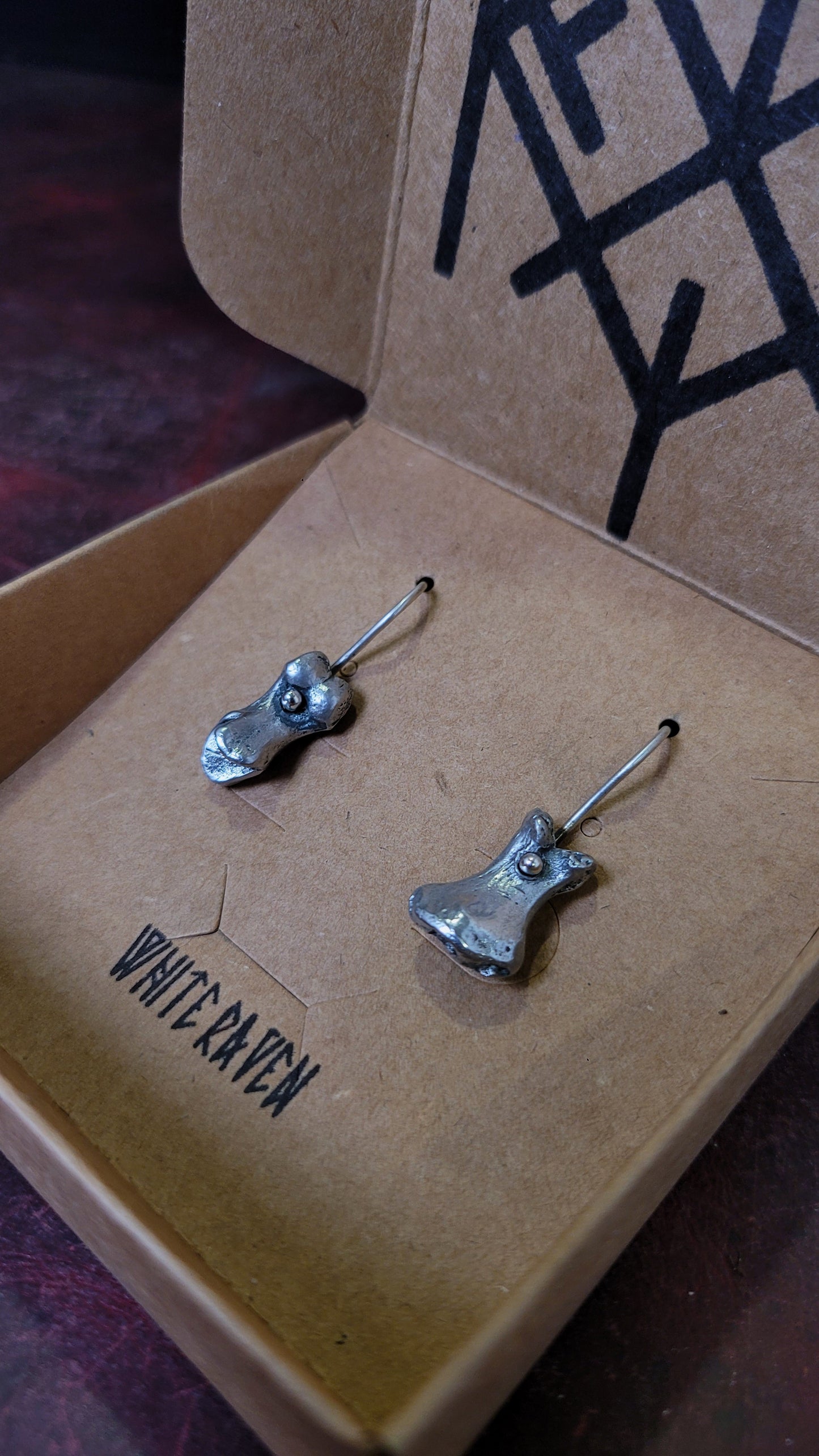 Pewter Sand Cast Turtle Bone Earrings 2
