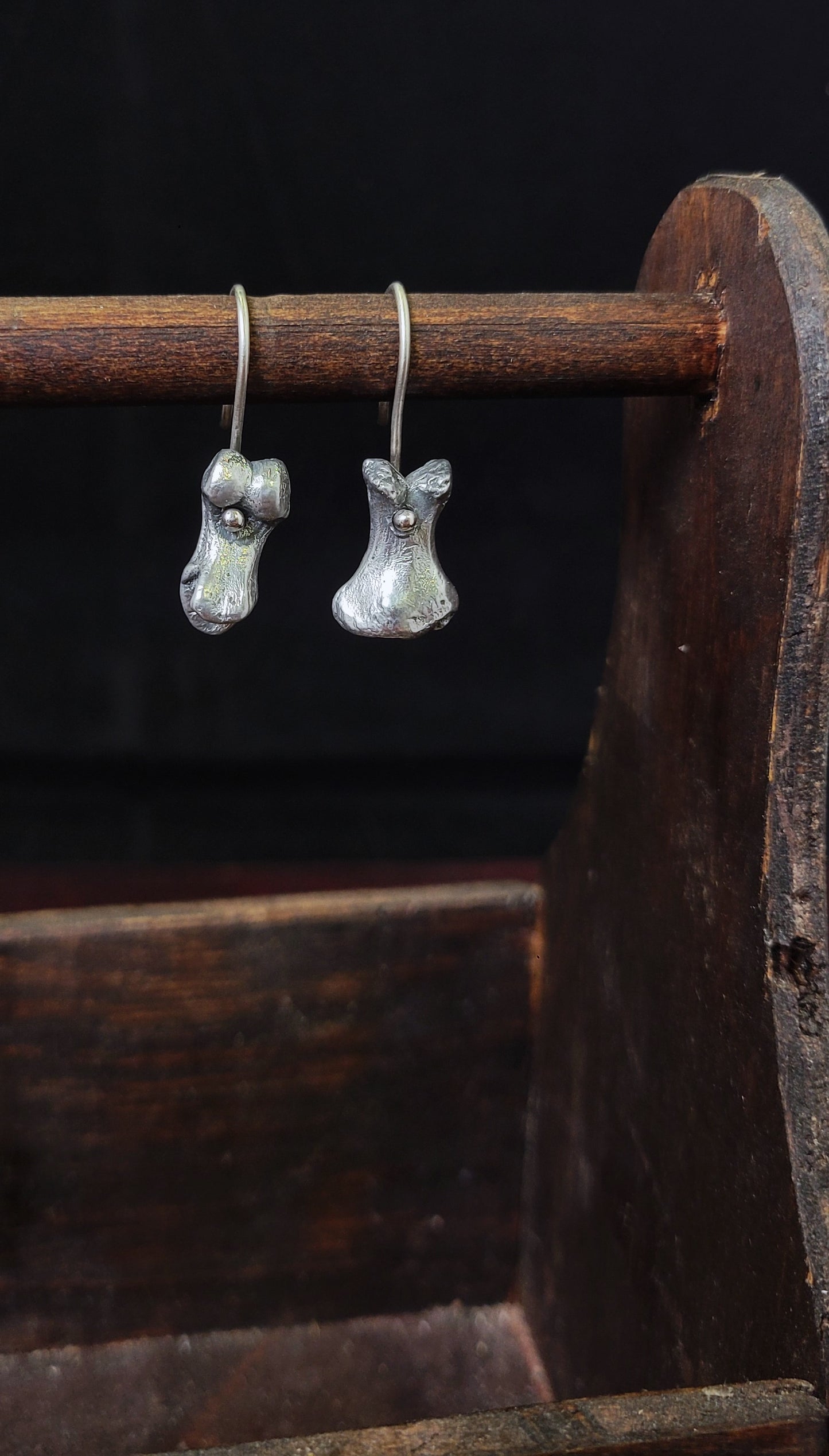 Pewter Sand Cast Turtle Bone Earrings 2