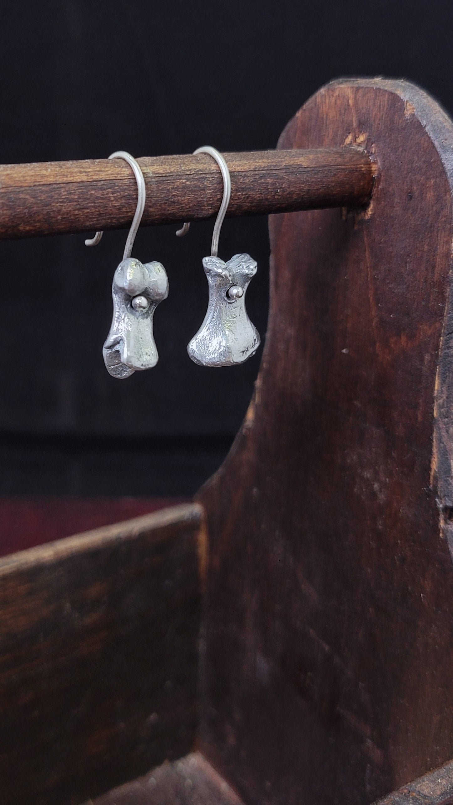 Pewter Sand Cast Turtle Bone Earrings 2