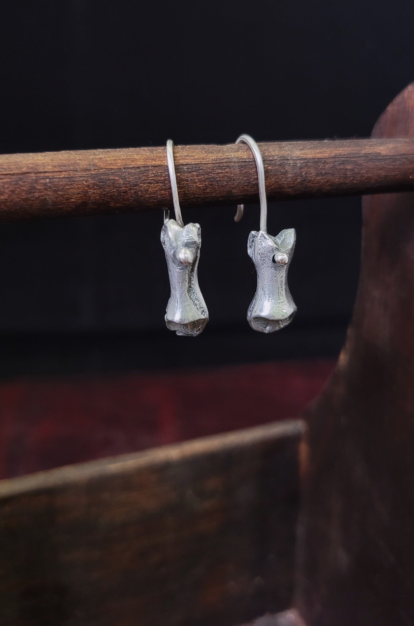 Pewter Sand Cast Turtle Bone Earrings 3