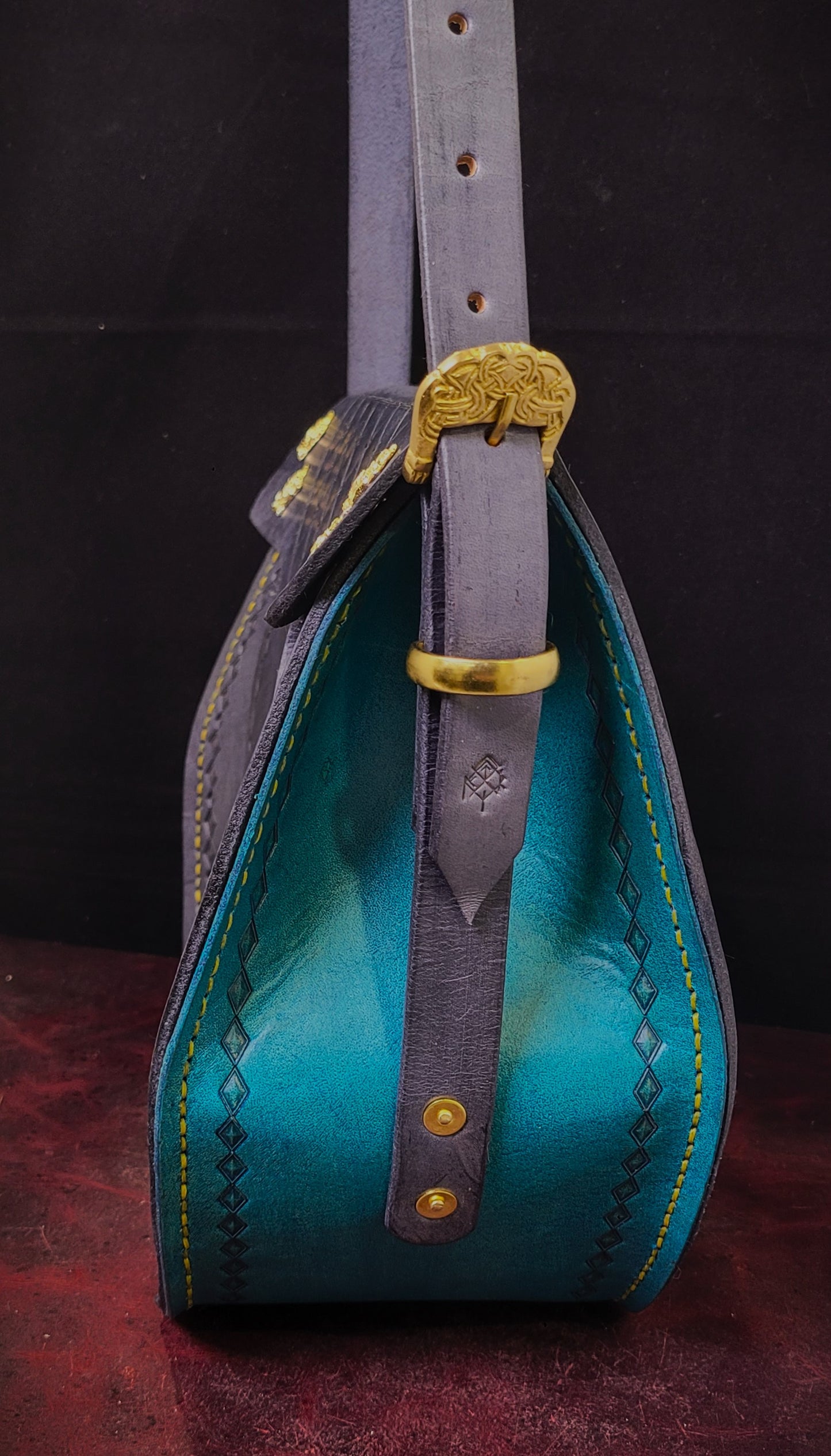 Large Leather Purse - Grey and Teal - "The Great Rodent War"