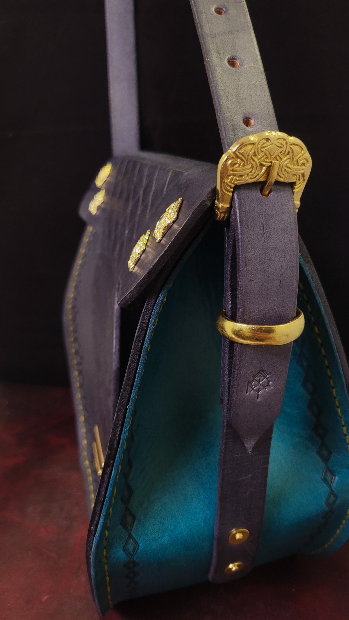 Large Leather Purse - Grey and Teal - "The Great Rodent War"
