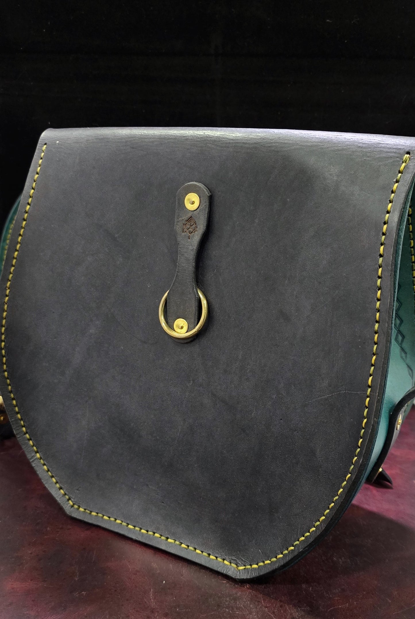 Large Leather Purse - Grey and Teal - "The Great Rodent War"