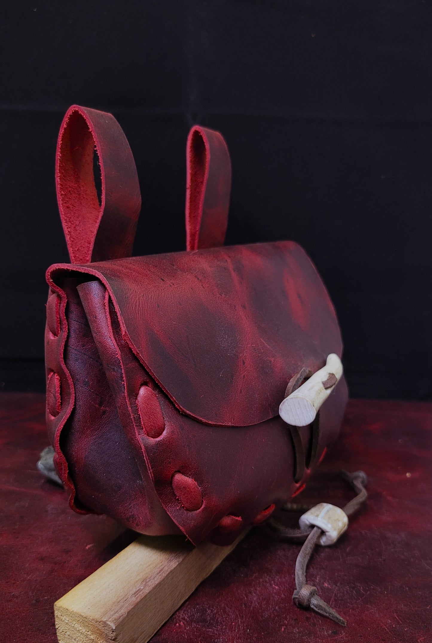 Leather Pouch with Antler toggle - Red