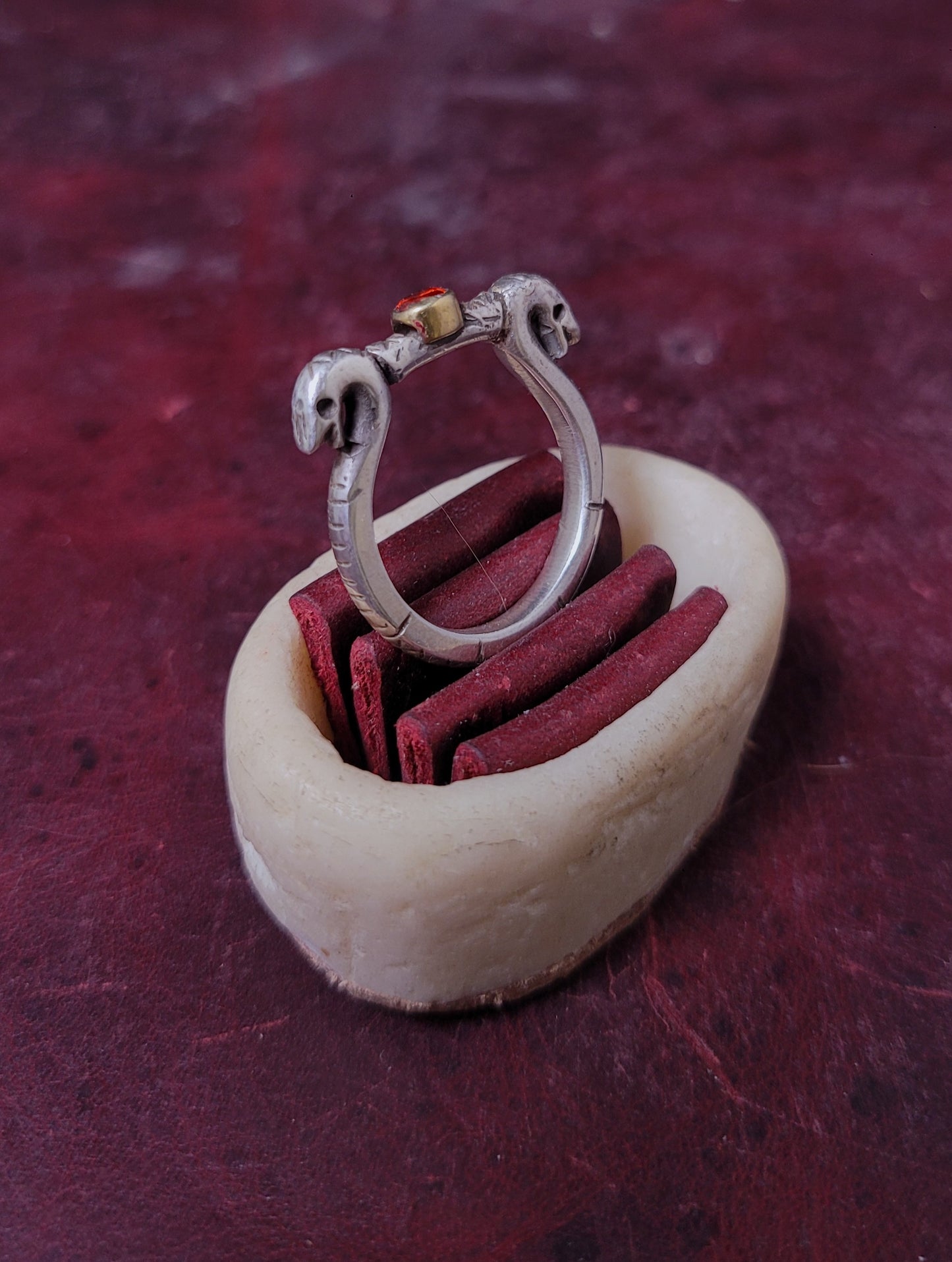 .925 Silver Snake Ring 'Root Gnawers" - Red CZ Stone - Size 9