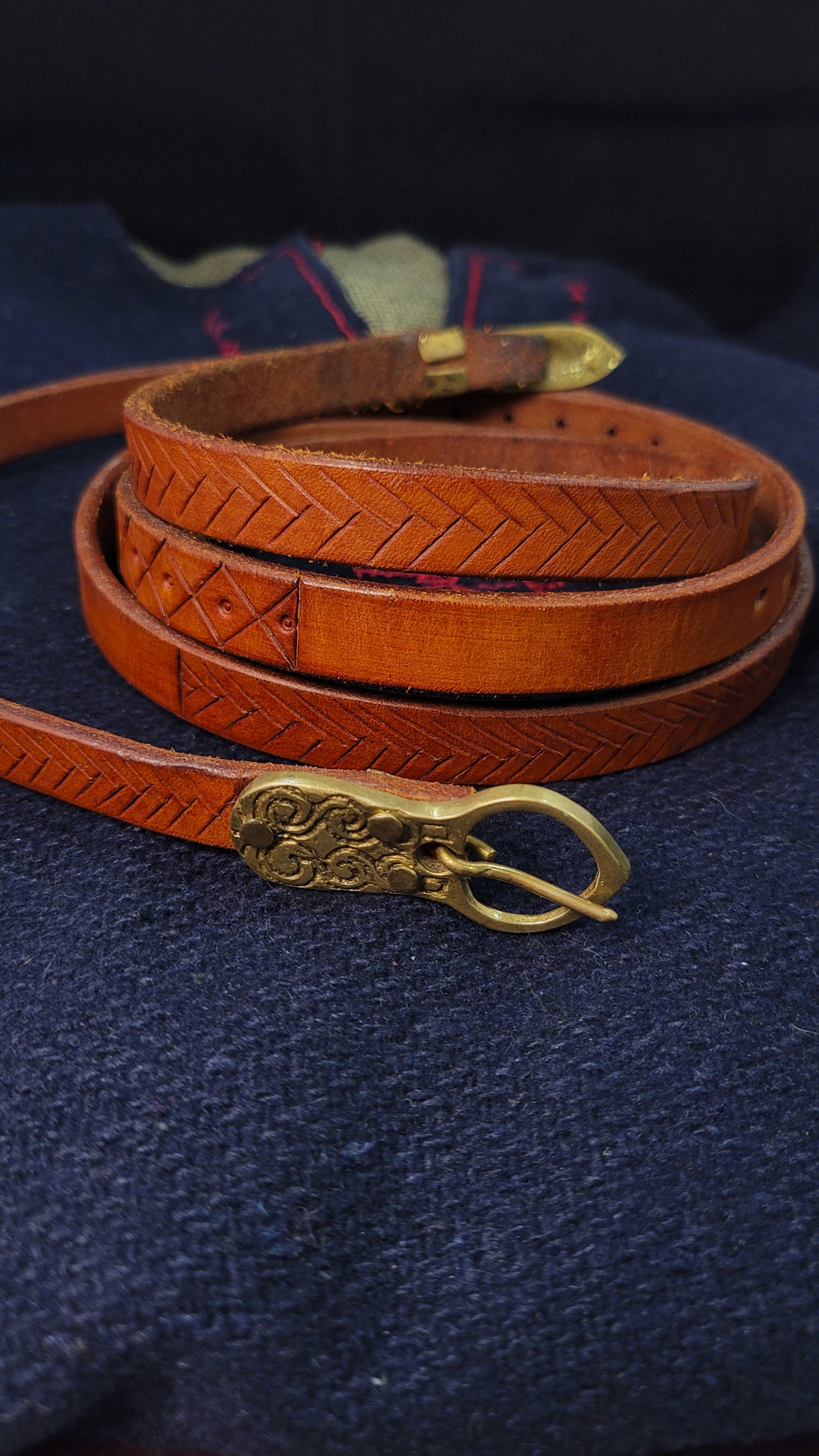 Leather long medieval Belt - narrow type