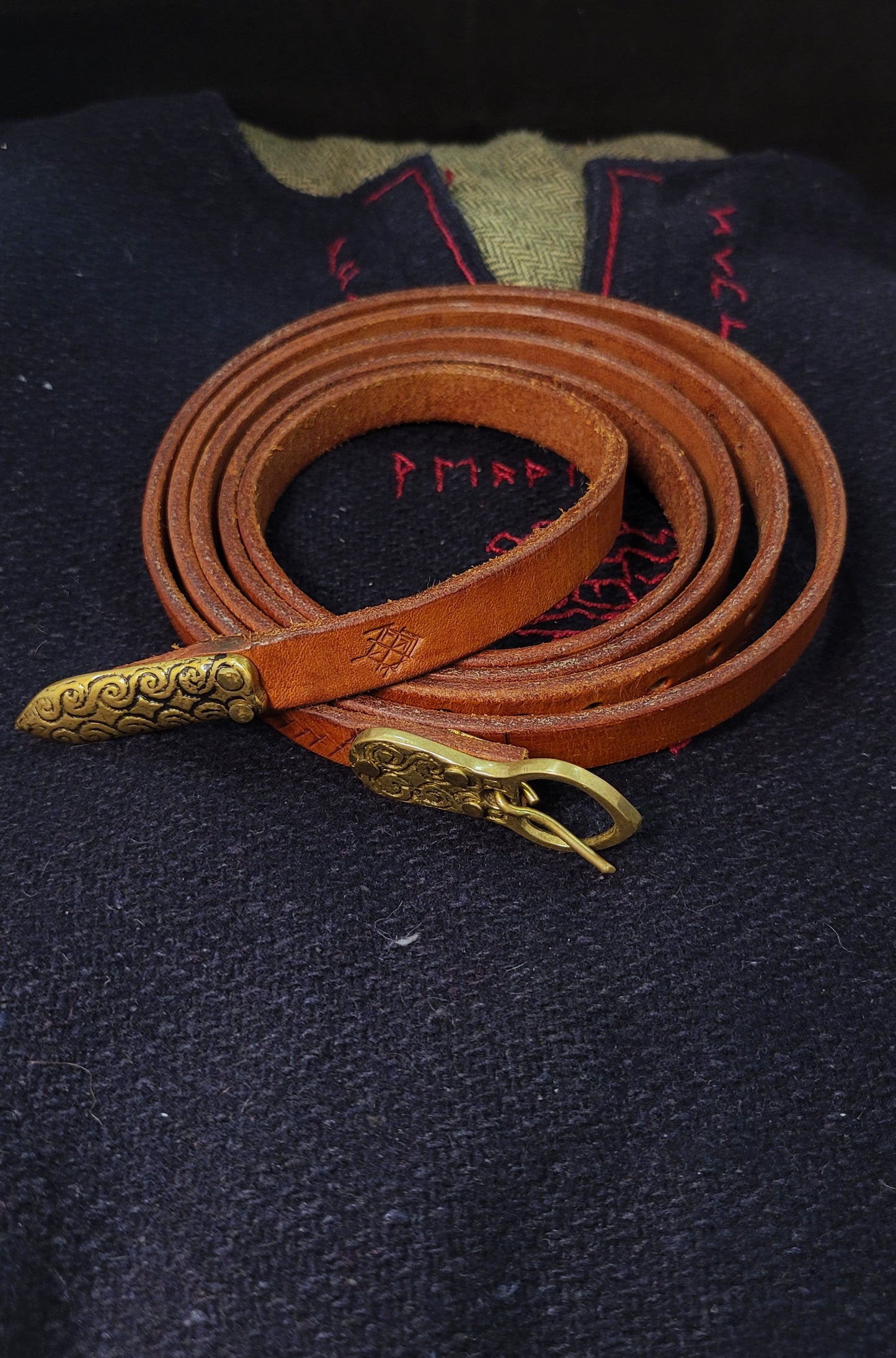 Leather long medieval Belt - narrow type