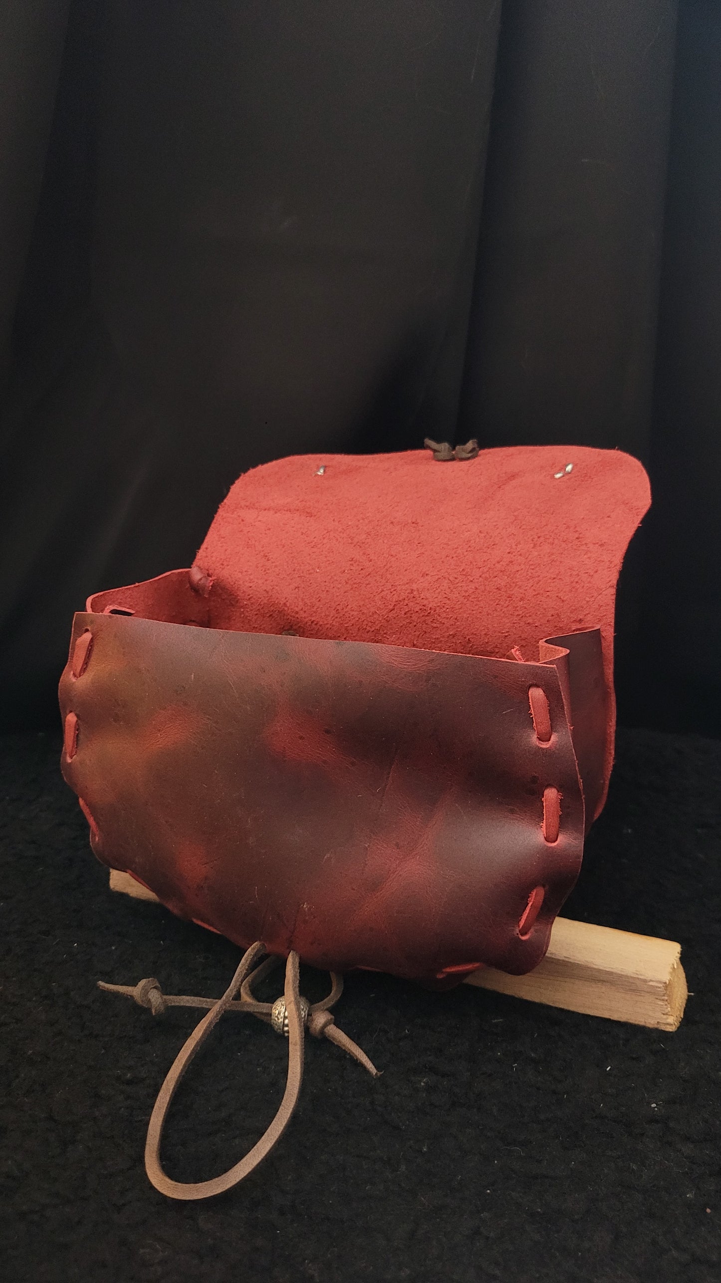 Leather pouch, Pewter wolf findings