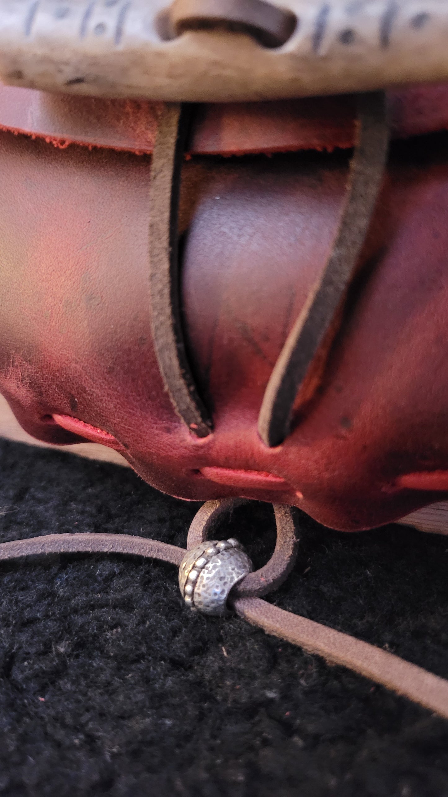 Leather pouch, Pewter wolf findings