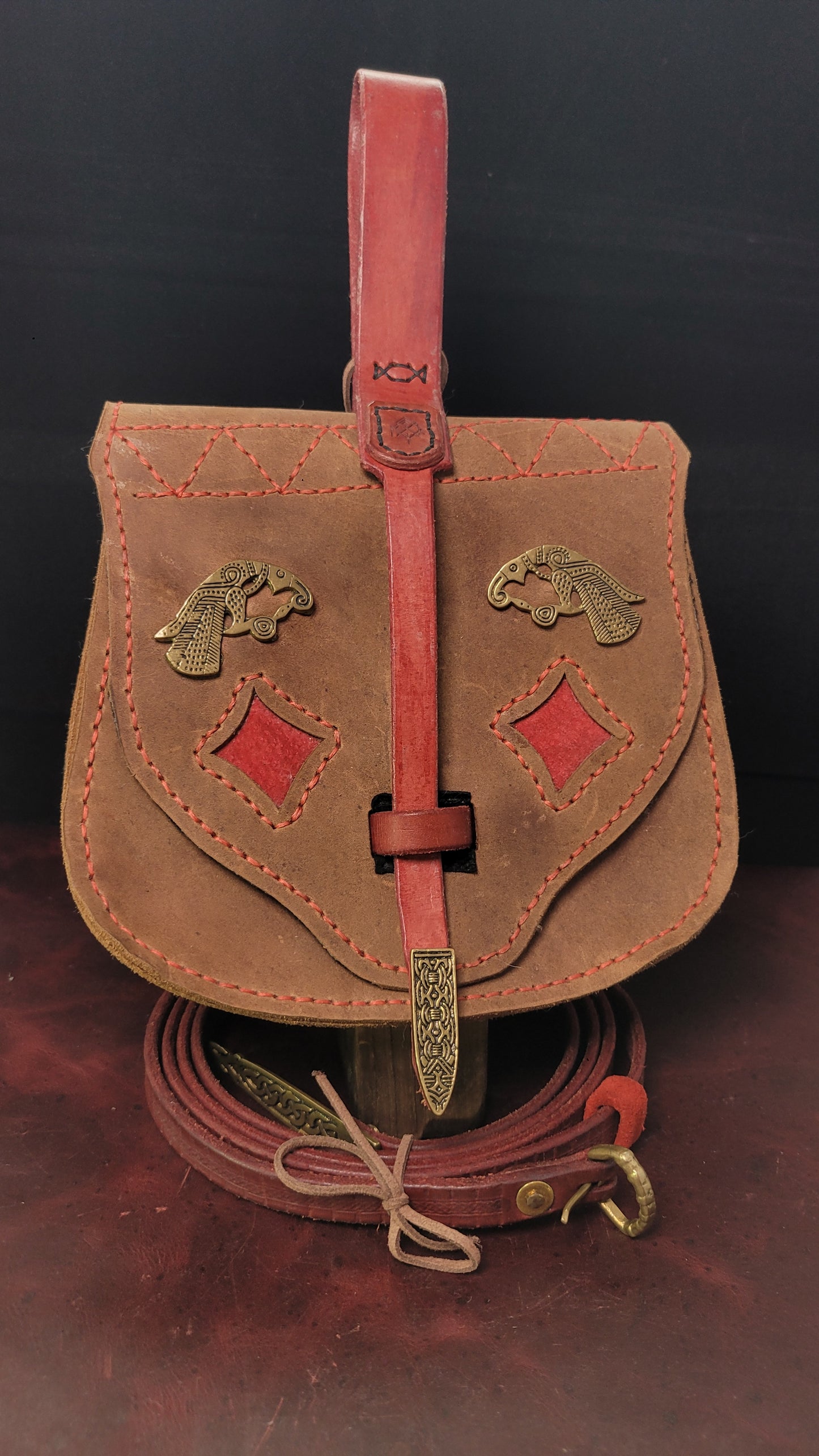 Leather pouch with matching belt