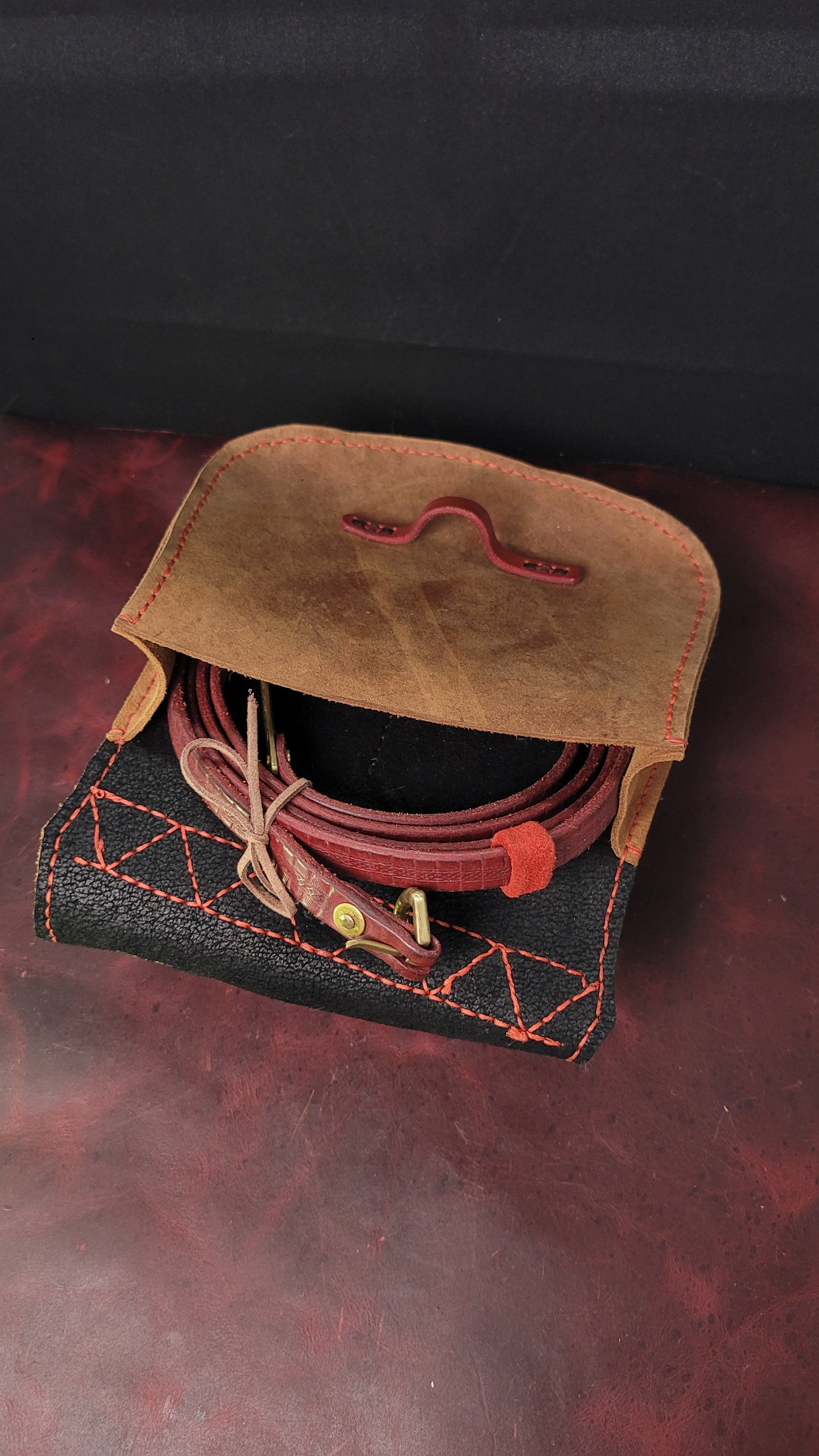 Leather pouch with matching belt
