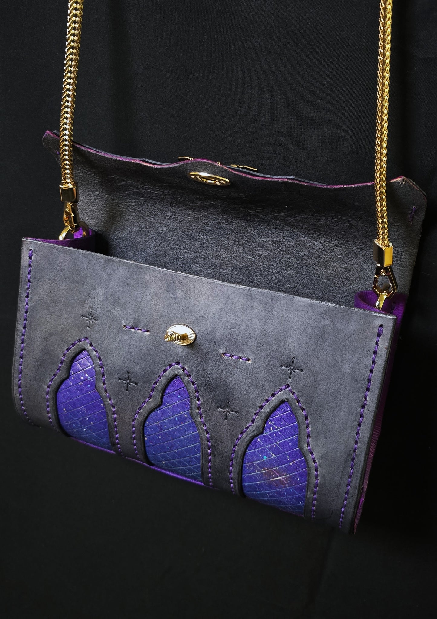 Cosmic Cathedral Leather purse - Bee clasp - 24K plate fittings