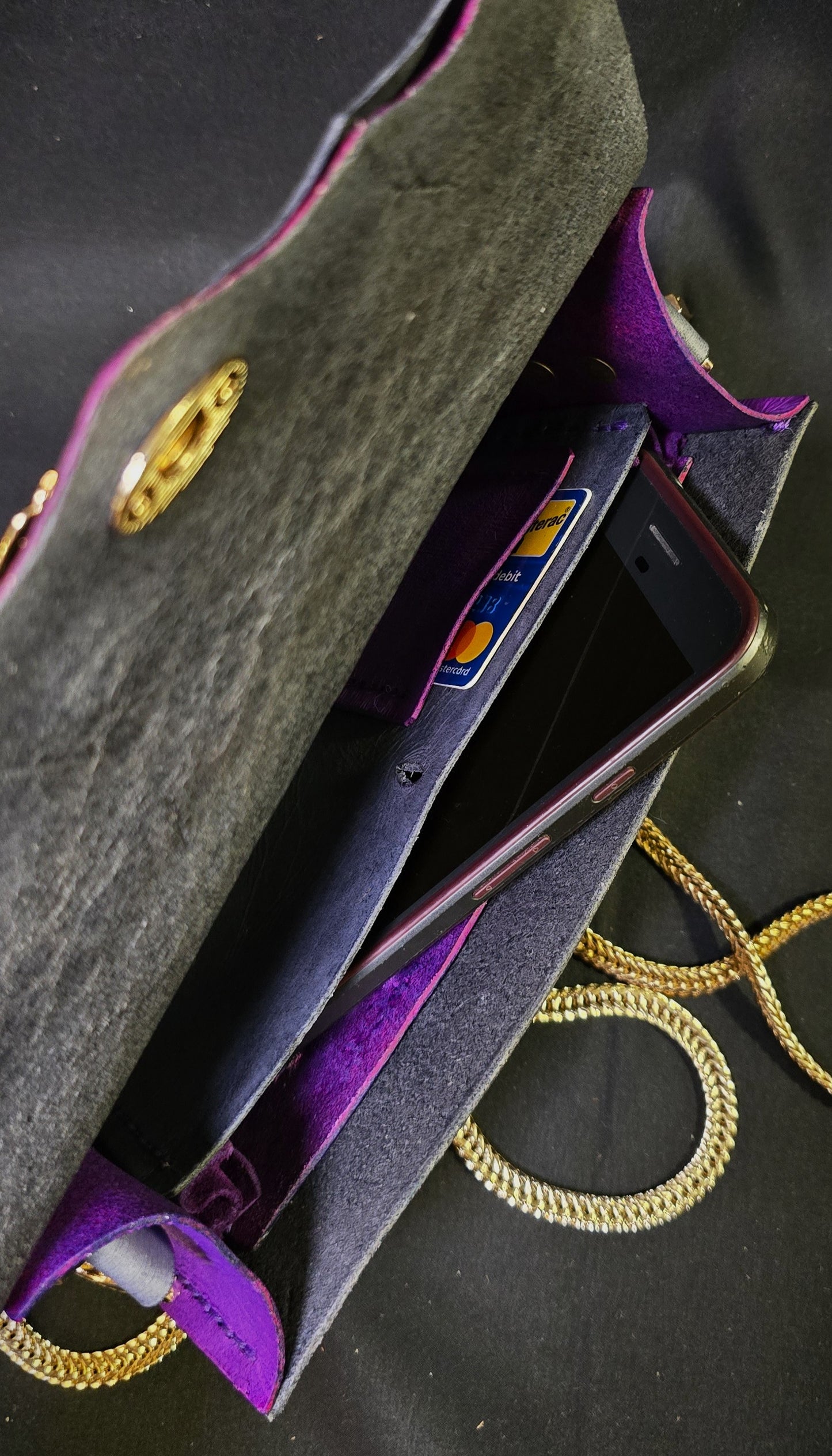 Cosmic Cathedral Leather purse - Bee clasp - 24K plate fittings