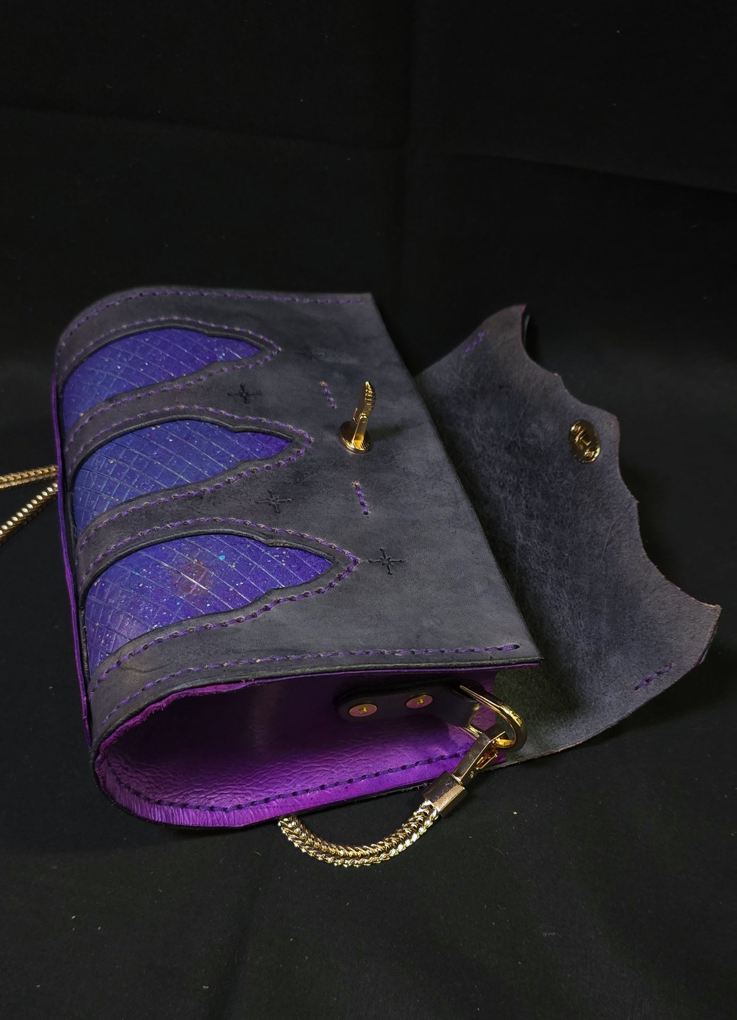 Cosmic Cathedral Leather purse - Bee clasp - 24K plate fittings