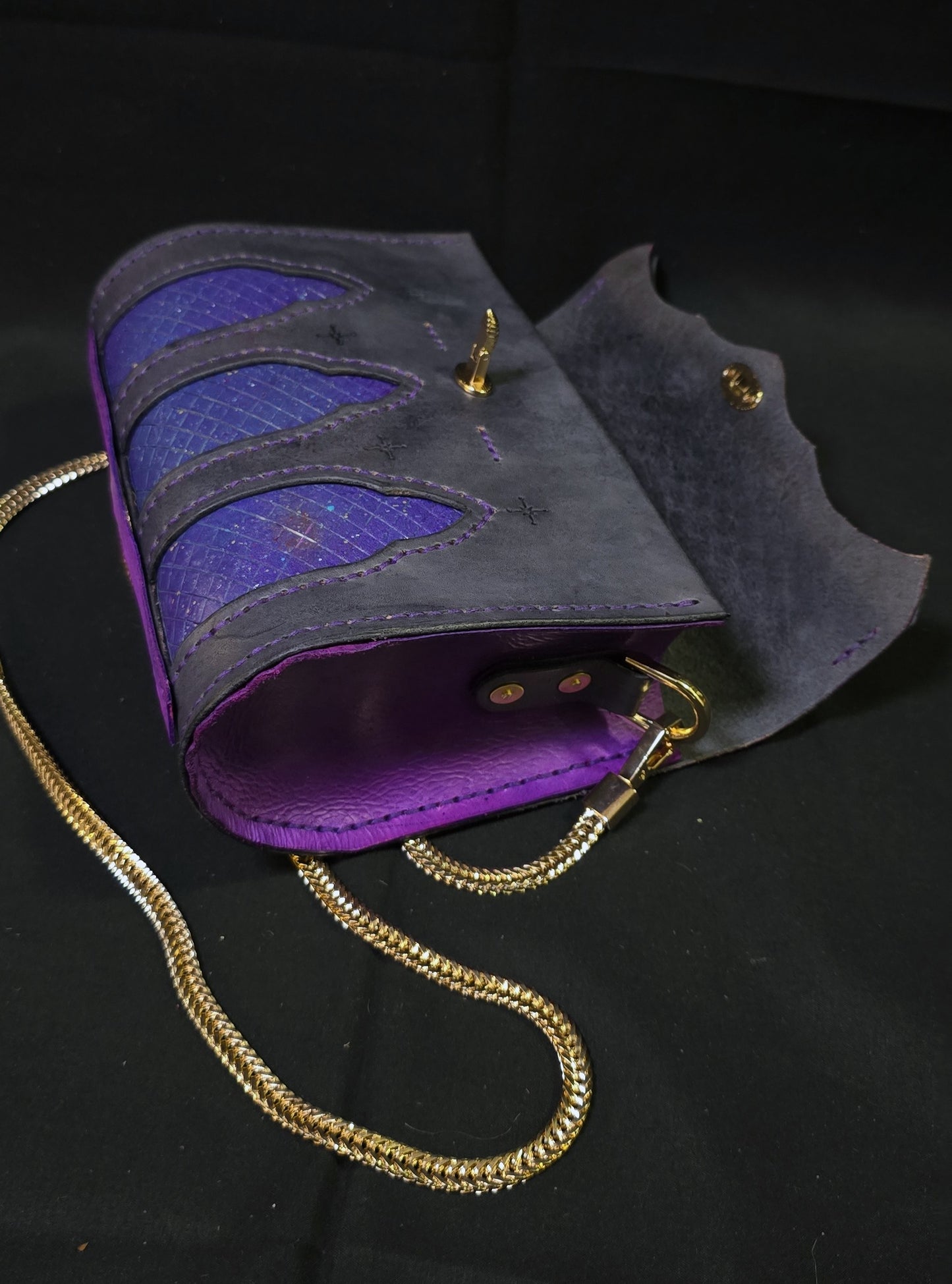 Cosmic Cathedral Leather purse - Bee clasp - 24K plate fittings
