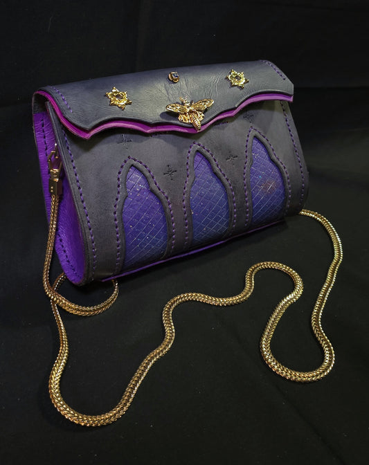 Cosmic Cathedral Leather purse - Bee clasp - 24K plate fittings