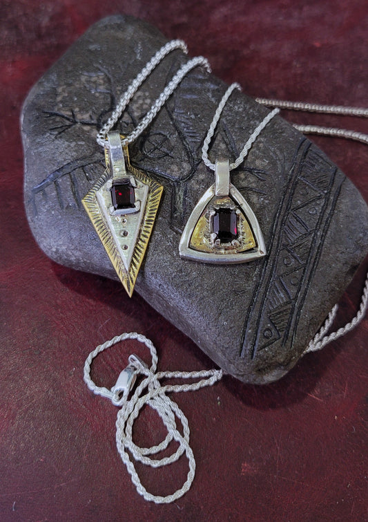 .925 Spear and Trillion Couples Pendant Set, Garnet