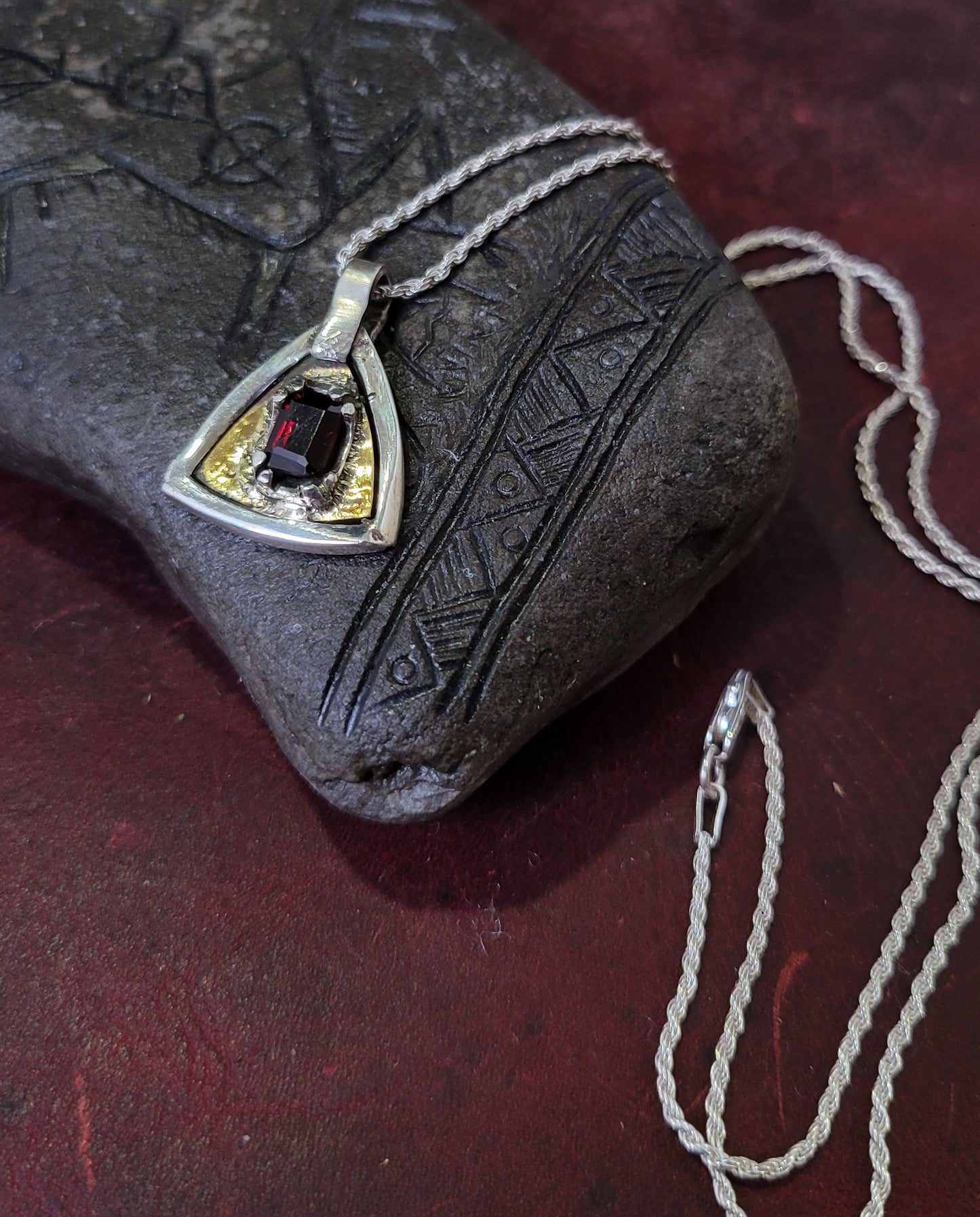 .925 Spear and Trillion Couples Pendant Set, Garnet