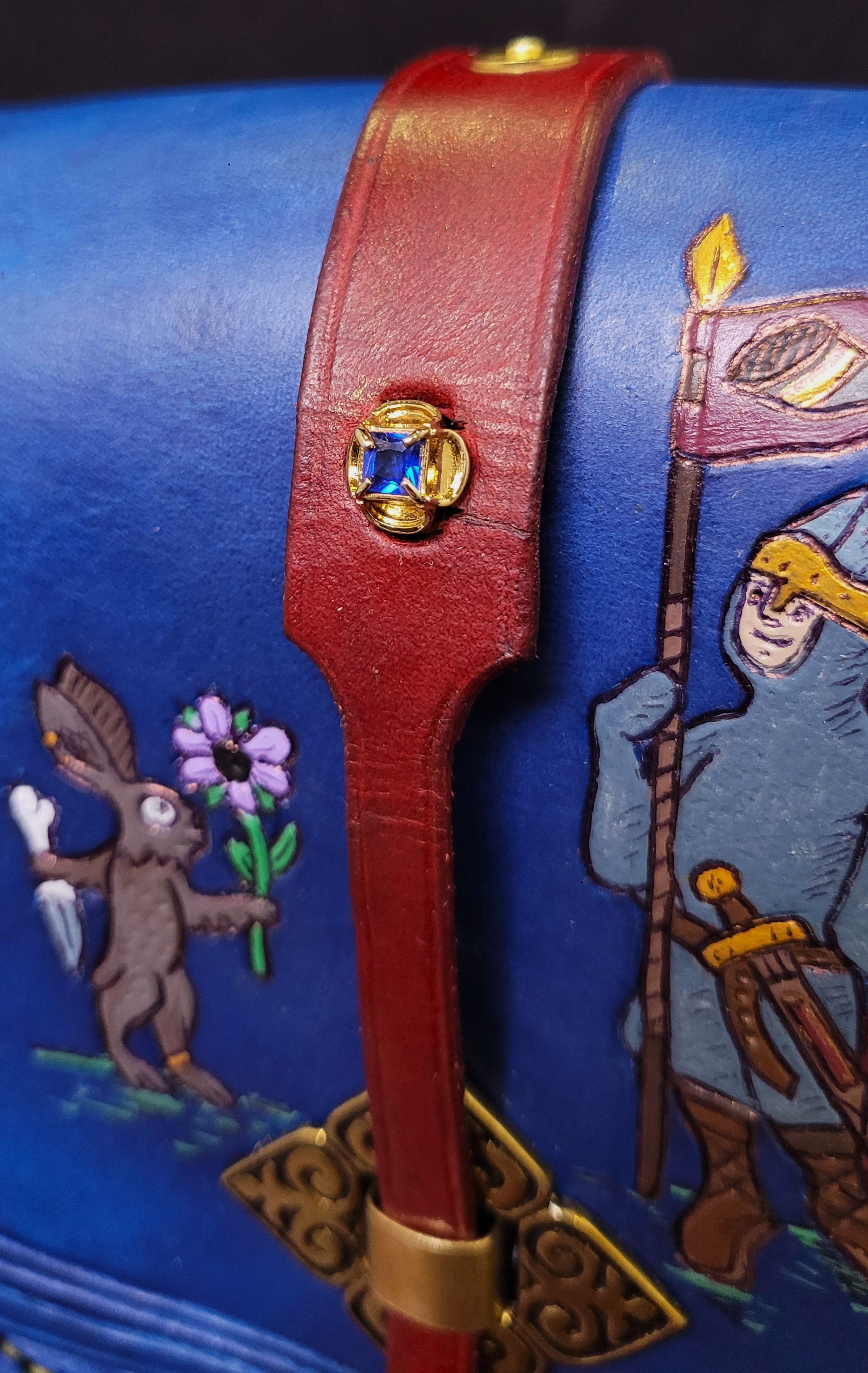 medieval illuminated manuscript handmade Leather Purse featuring murder bunnies vs. town guard