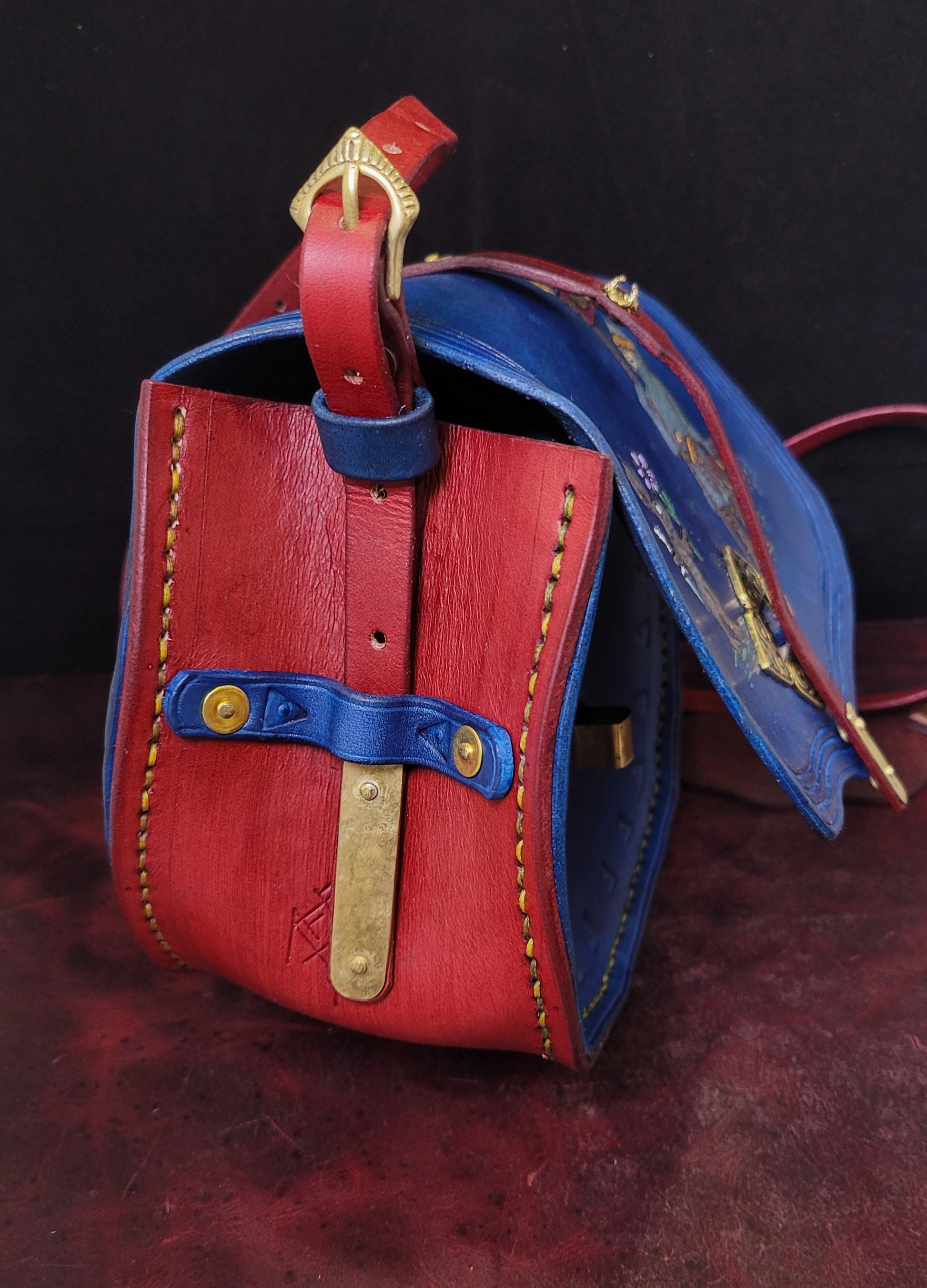 medieval illuminated manuscript handmade Leather Purse featuring murder bunnies vs. town guard