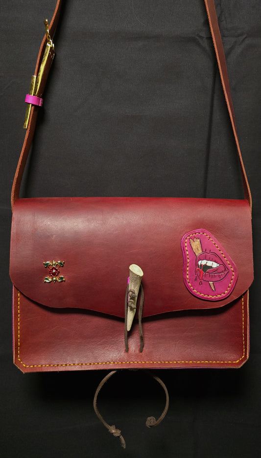 Lusty Vampire Leather Leather Bag- 24K Gold Plate Buckle