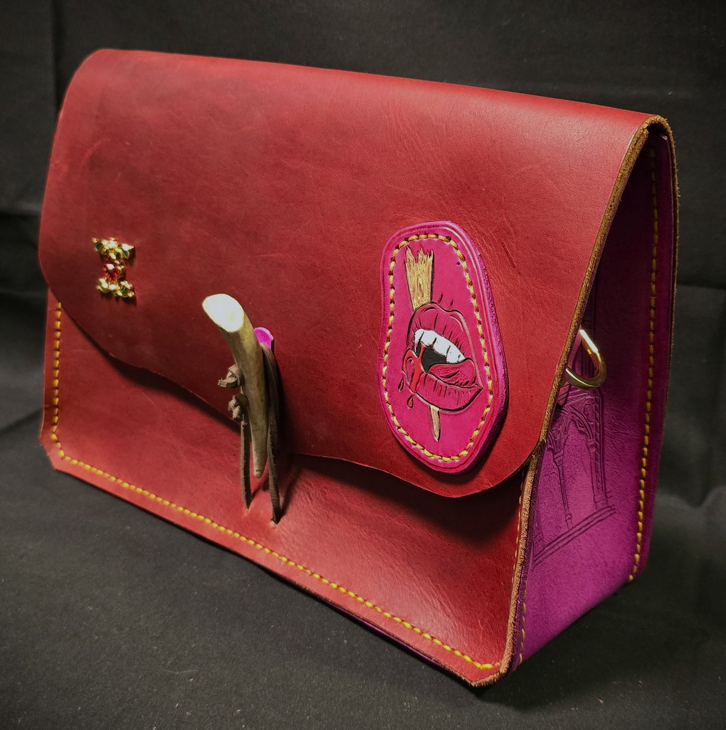 Lusty Vampire Leather Leather Bag- 24K Gold Plate Buckle