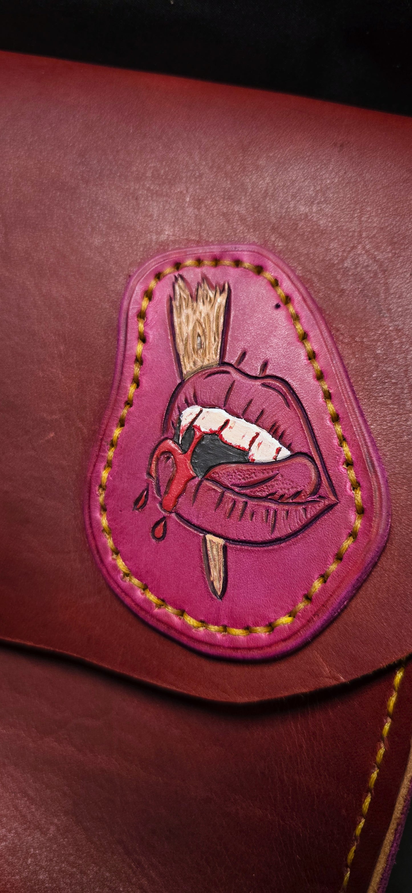 Lusty Vampire Leather Leather Bag- 24K Gold Plate Buckle