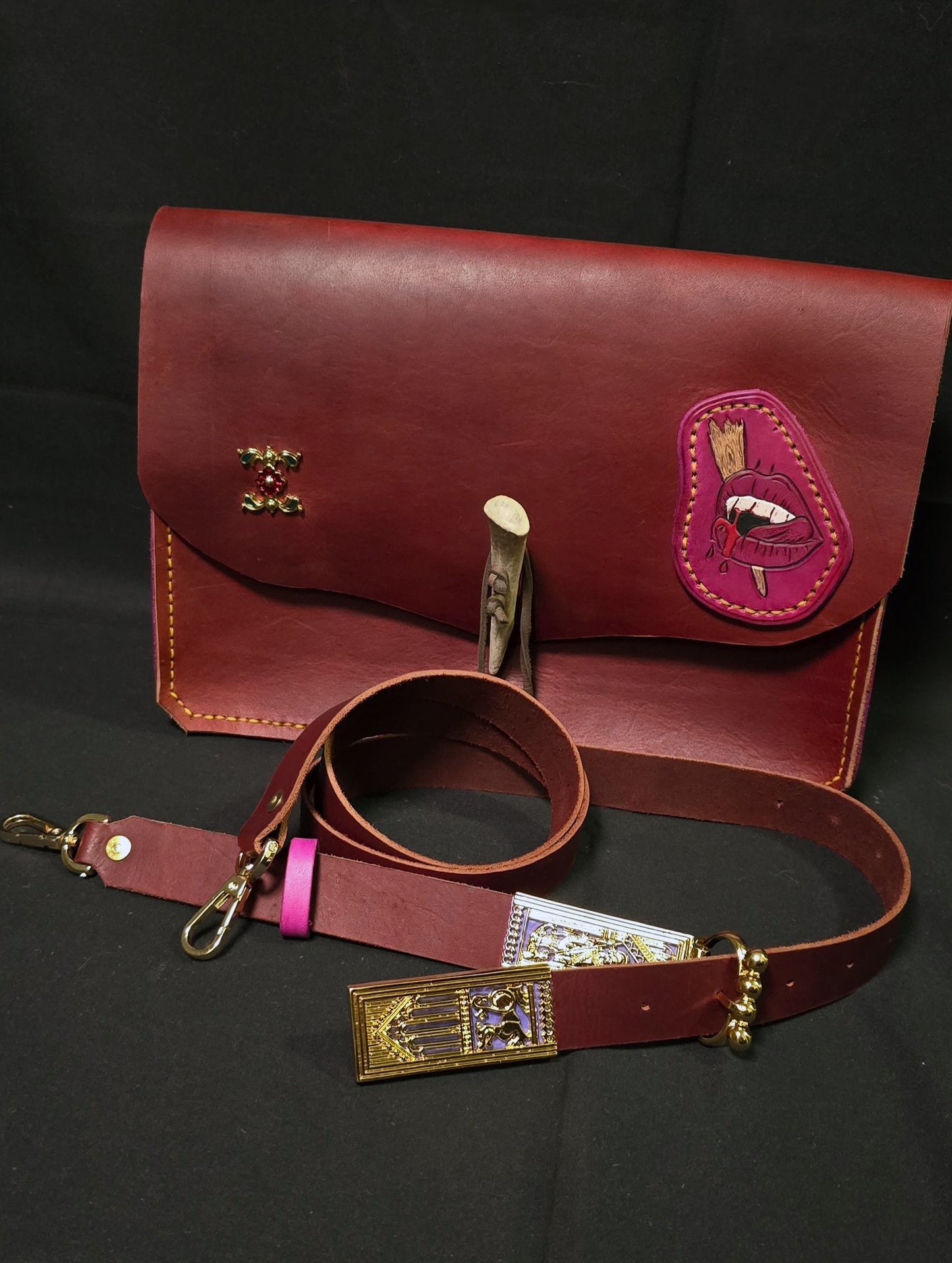 Lusty Vampire Leather Leather Bag- 24K Gold Plate Buckle