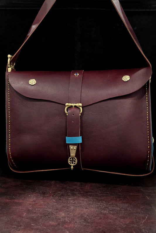 Royal Medieval Red and Teal leather side bag