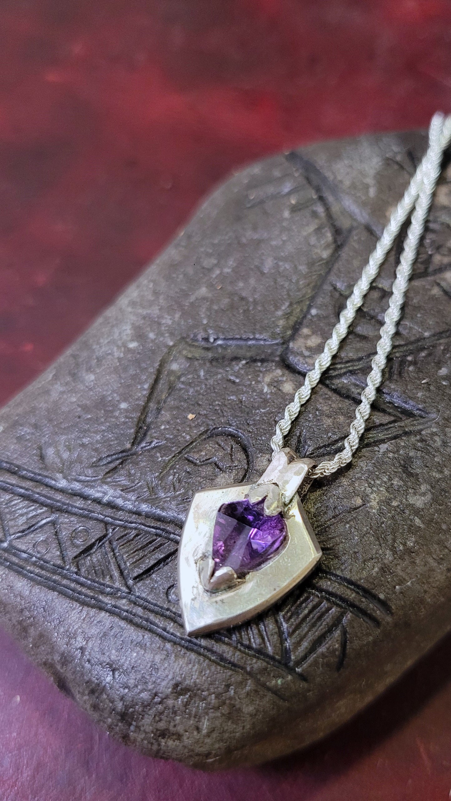 .925 Silver shield fantasy pendant 2 -Amethyst