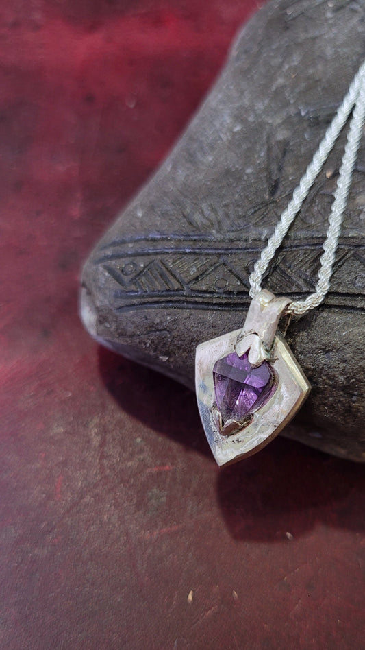 .925 Silver shield fantasy pendant 2 -Amethyst