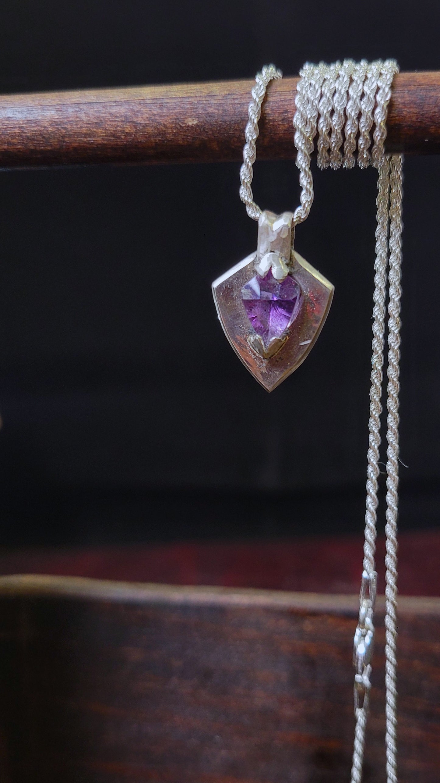 .925 Silver shield fantasy pendant 2 -Amethyst