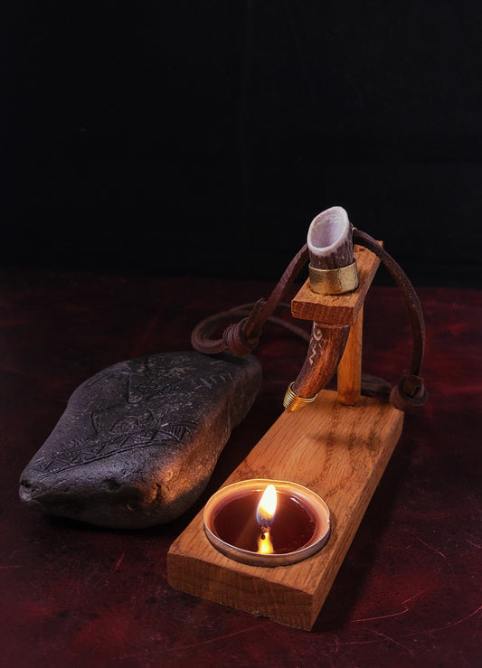 Deer antler drinking horn altar stand