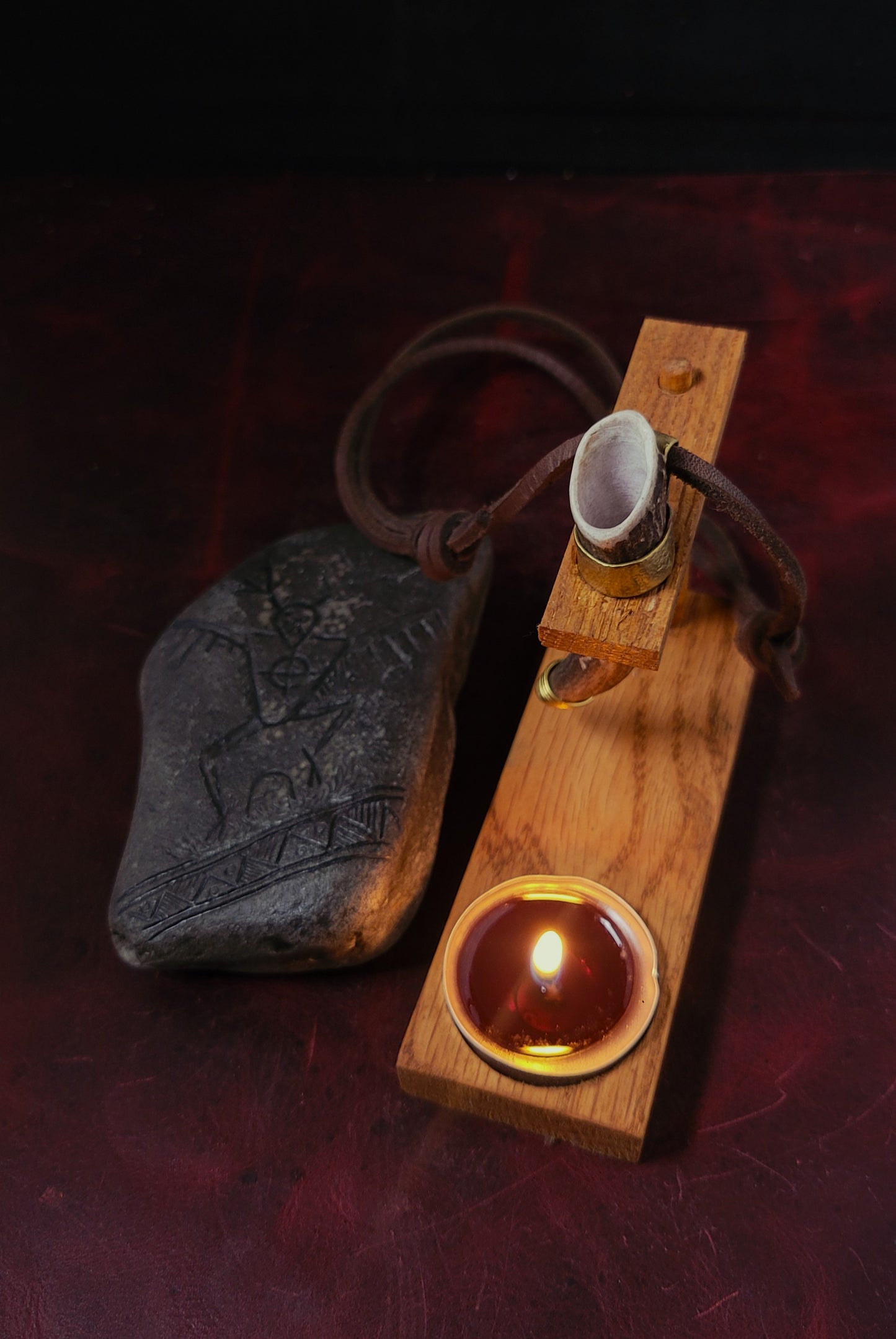 Deer antler drinking horn altar stand