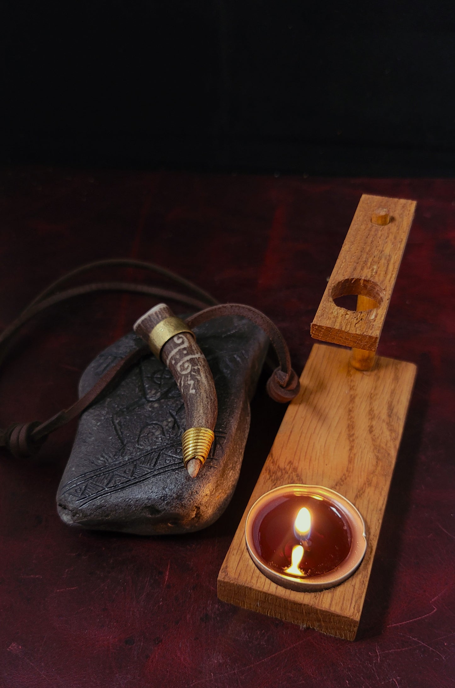 Deer antler drinking horn altar stand