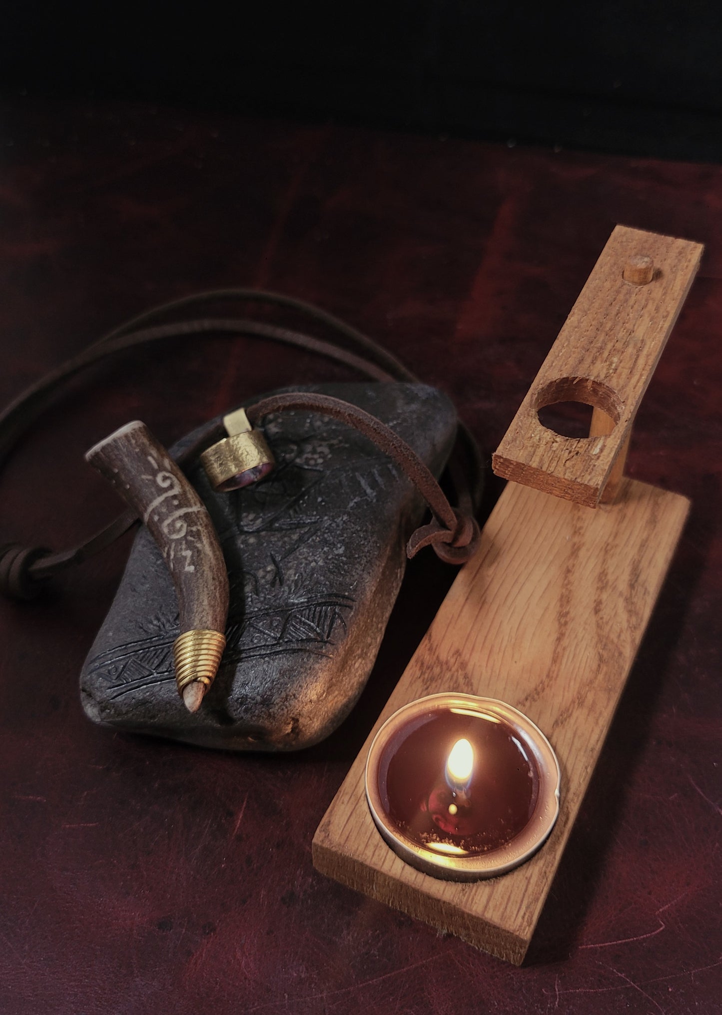 Deer antler drinking horn altar stand