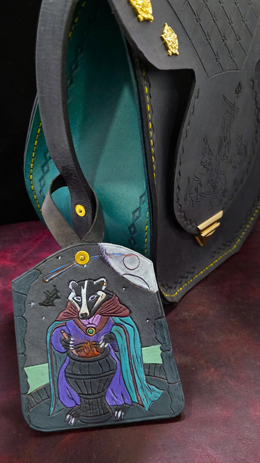 Leather Purse Tag- Badger witch Midnight potion