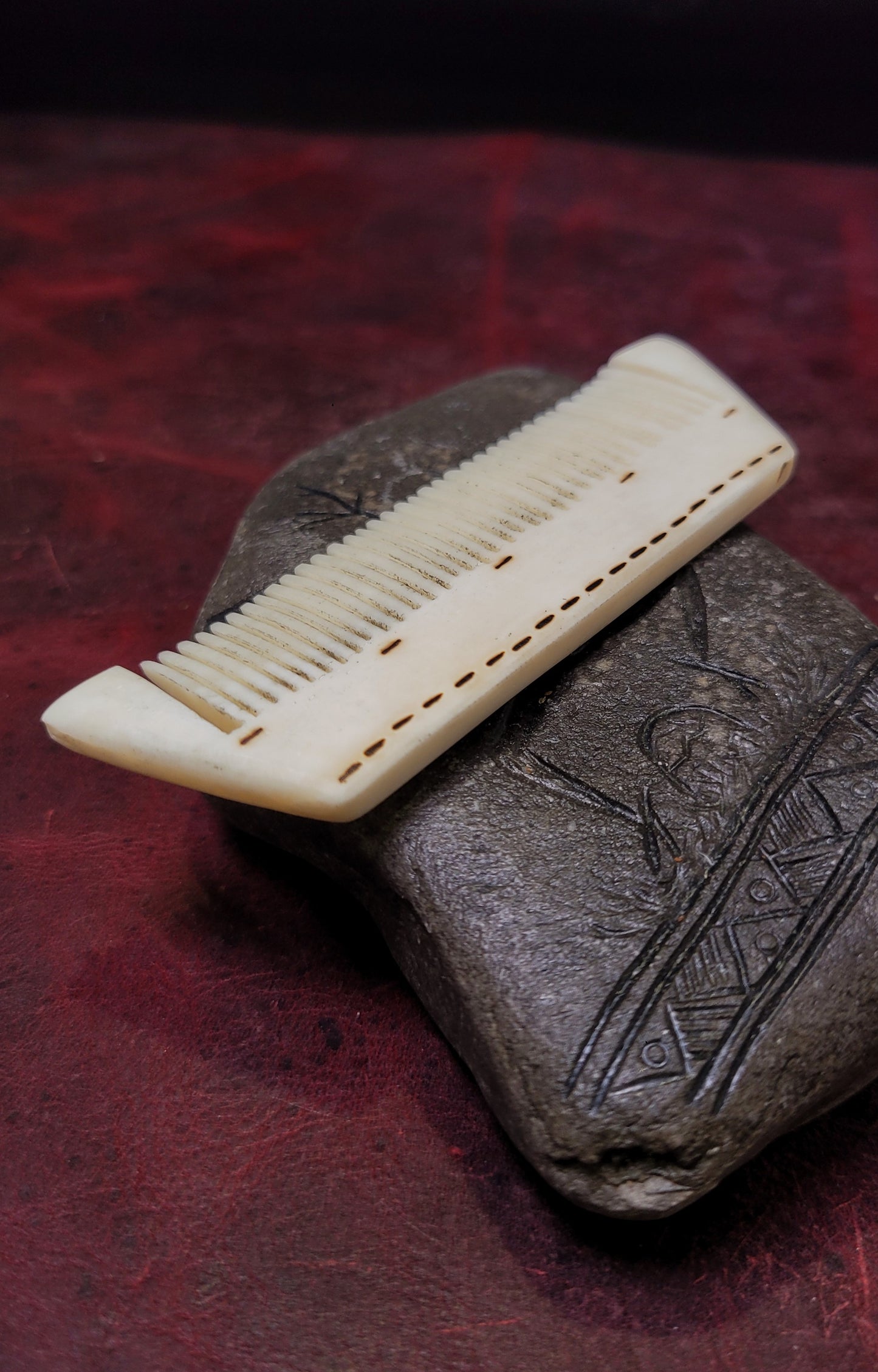 Cow Bone Comb - pyrography