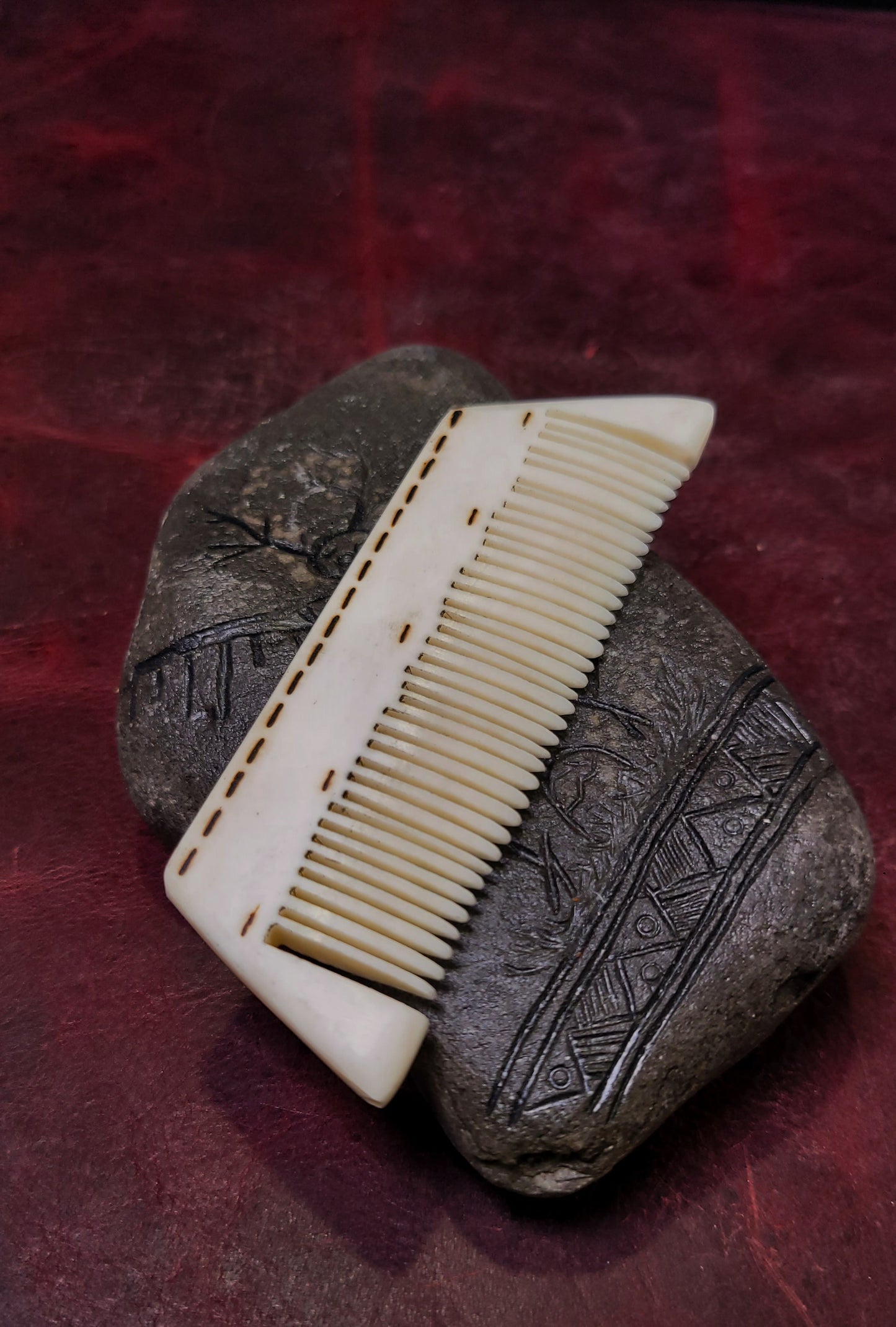 Cow Bone Comb - pyrography